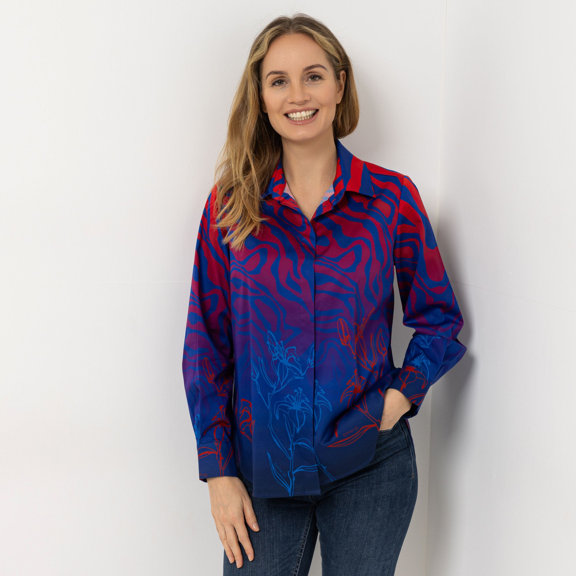 DAWID by Dawid Tomaszewski Bluse, Langarm verdeckte Knopfleiste leger weit