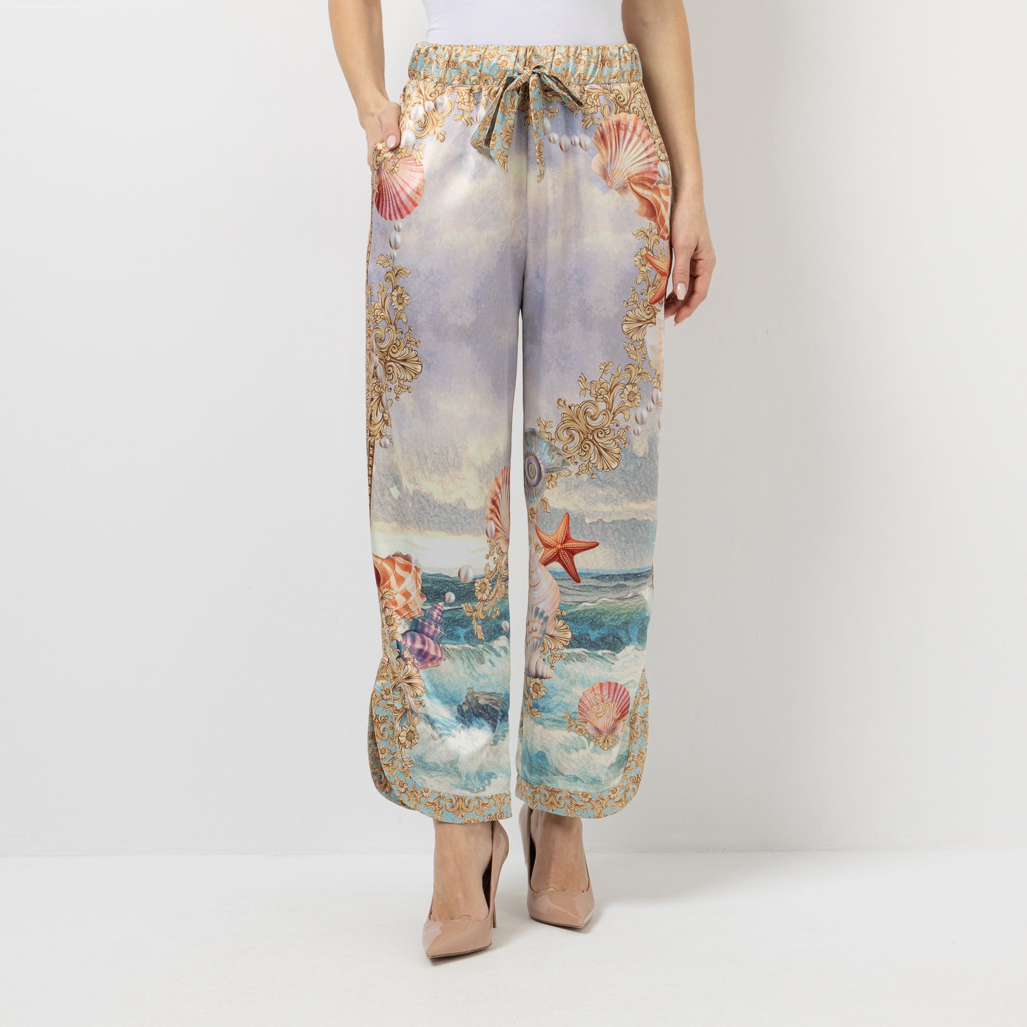 SCHIFFHAUER MUNICH® Hose Rundumdehnbund Allover-Druck weites Bein