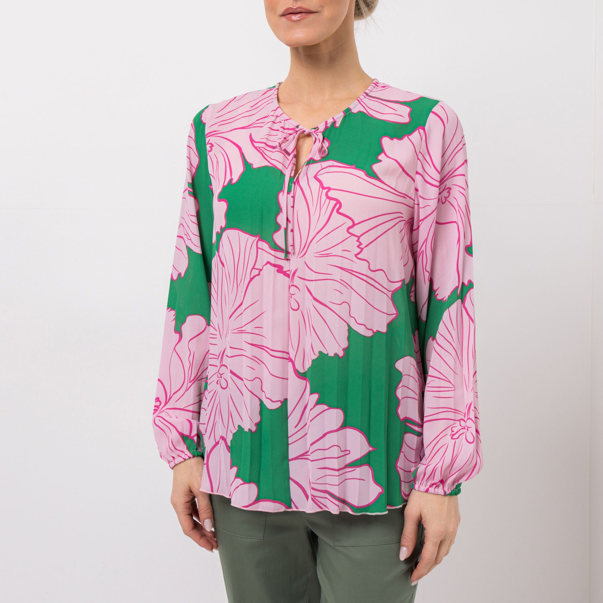 STEFFEN SCHRAUT Bluse, Plissee Rundhalsausschnitt mit Bundeband figurumspielend