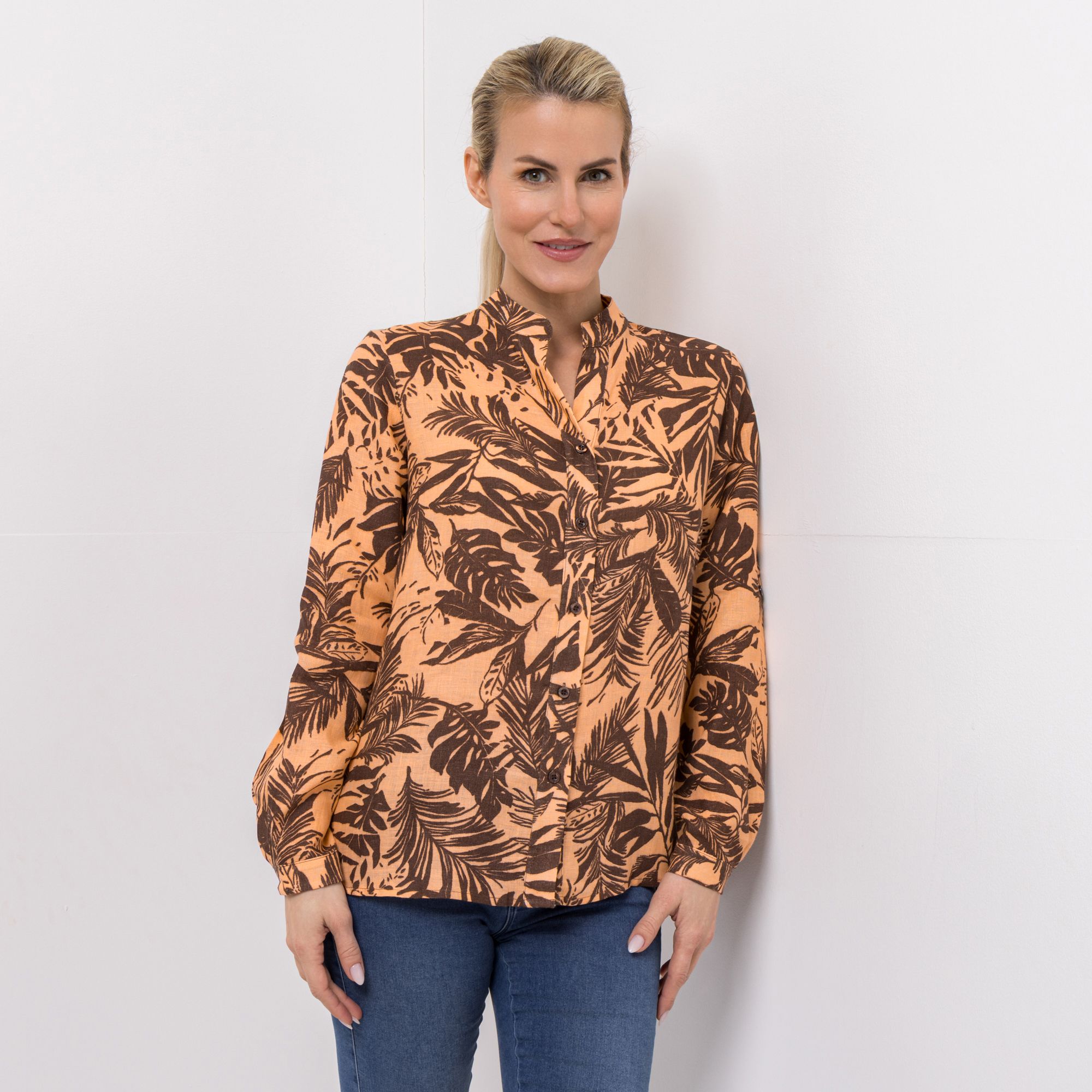 DINE 'N' DANCE Bluse Frida, 1/1-Arm 100% Leinen Stehkragen leger weit