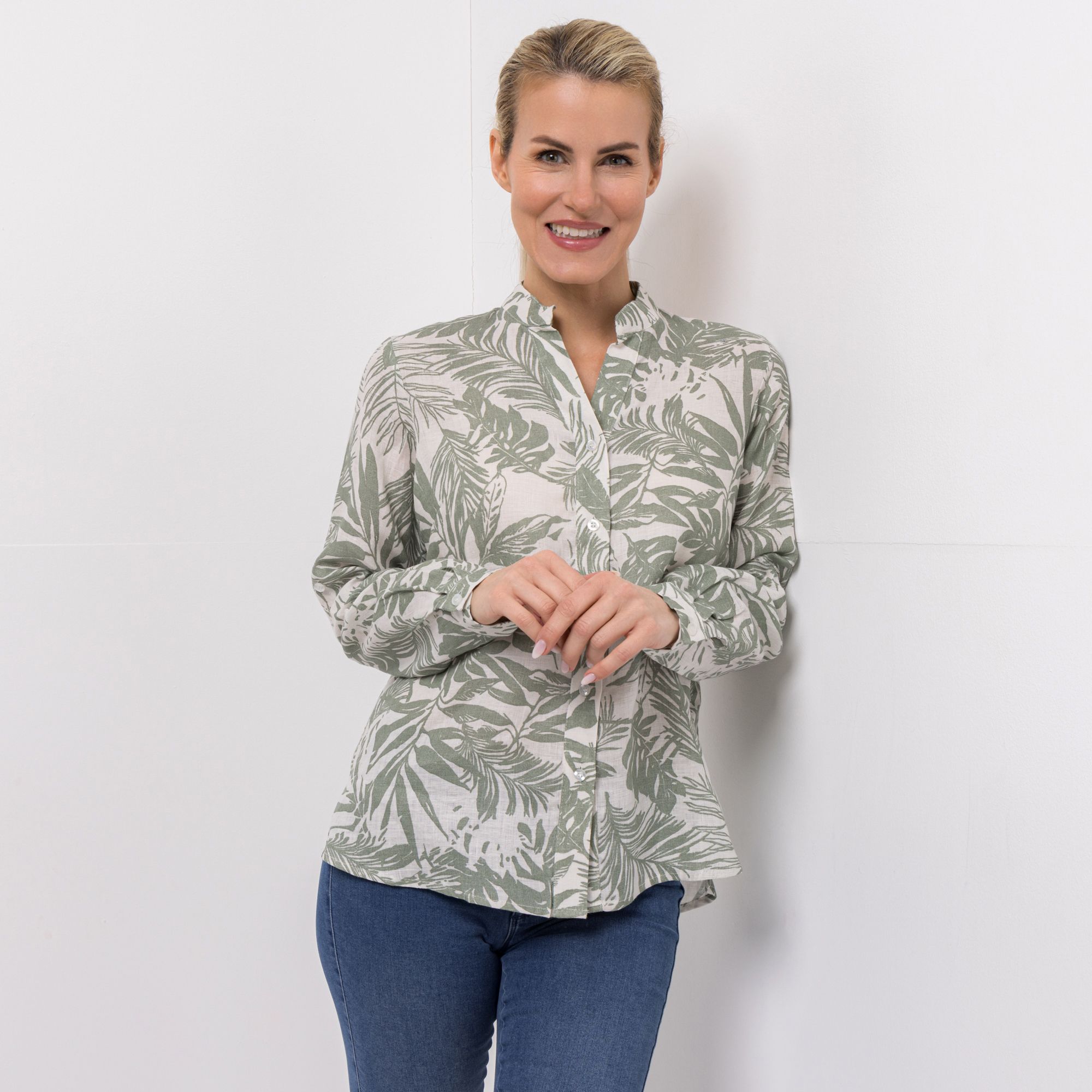 DINE 'N' DANCE Bluse Frida, 1/1-Arm 100% Leinen Stehkragen leger weit