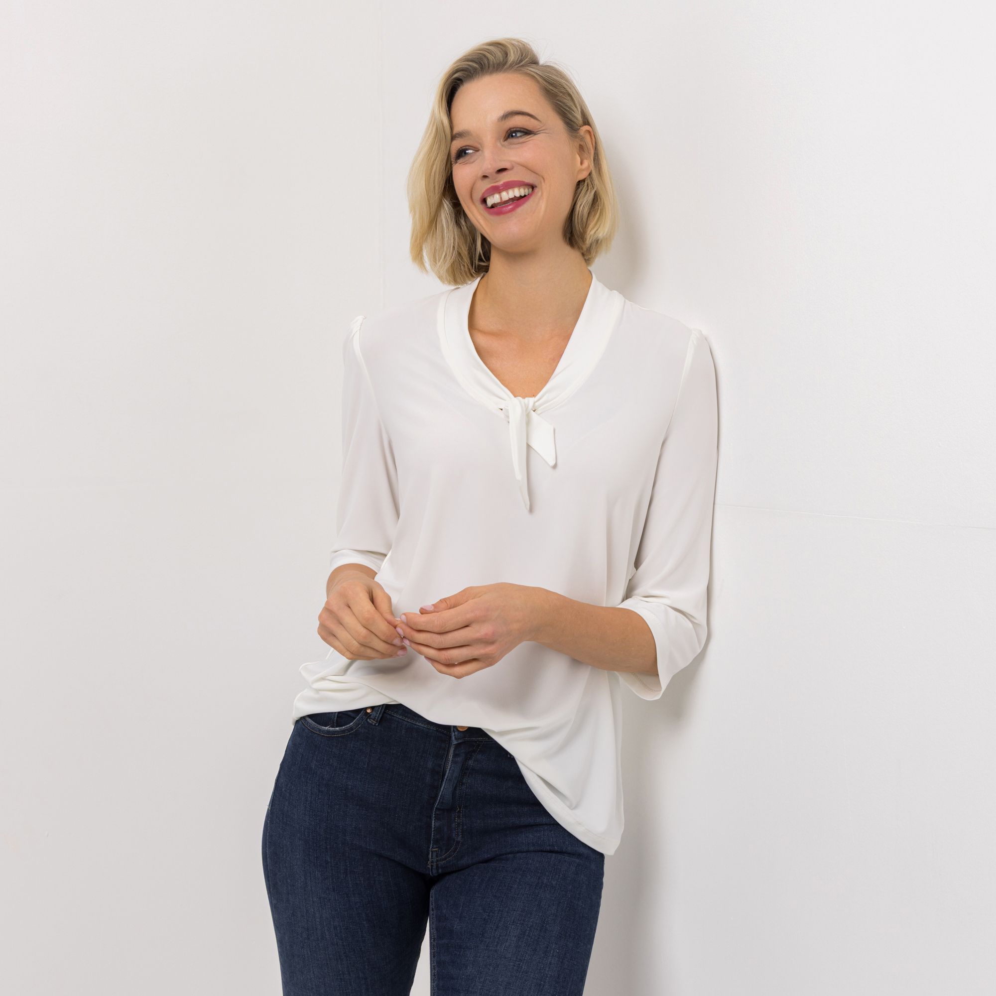 KIM & CO. Shirt, 3/4-Arm Brazil Knit Jersey Zier-Schleife figurumspielend