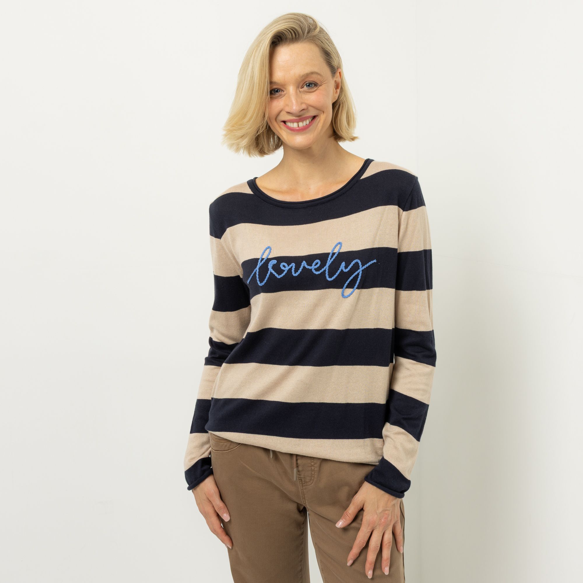 DINE 'N' DANCE Pullover Rundhalsausschnitt Schriftzug figurumspielend