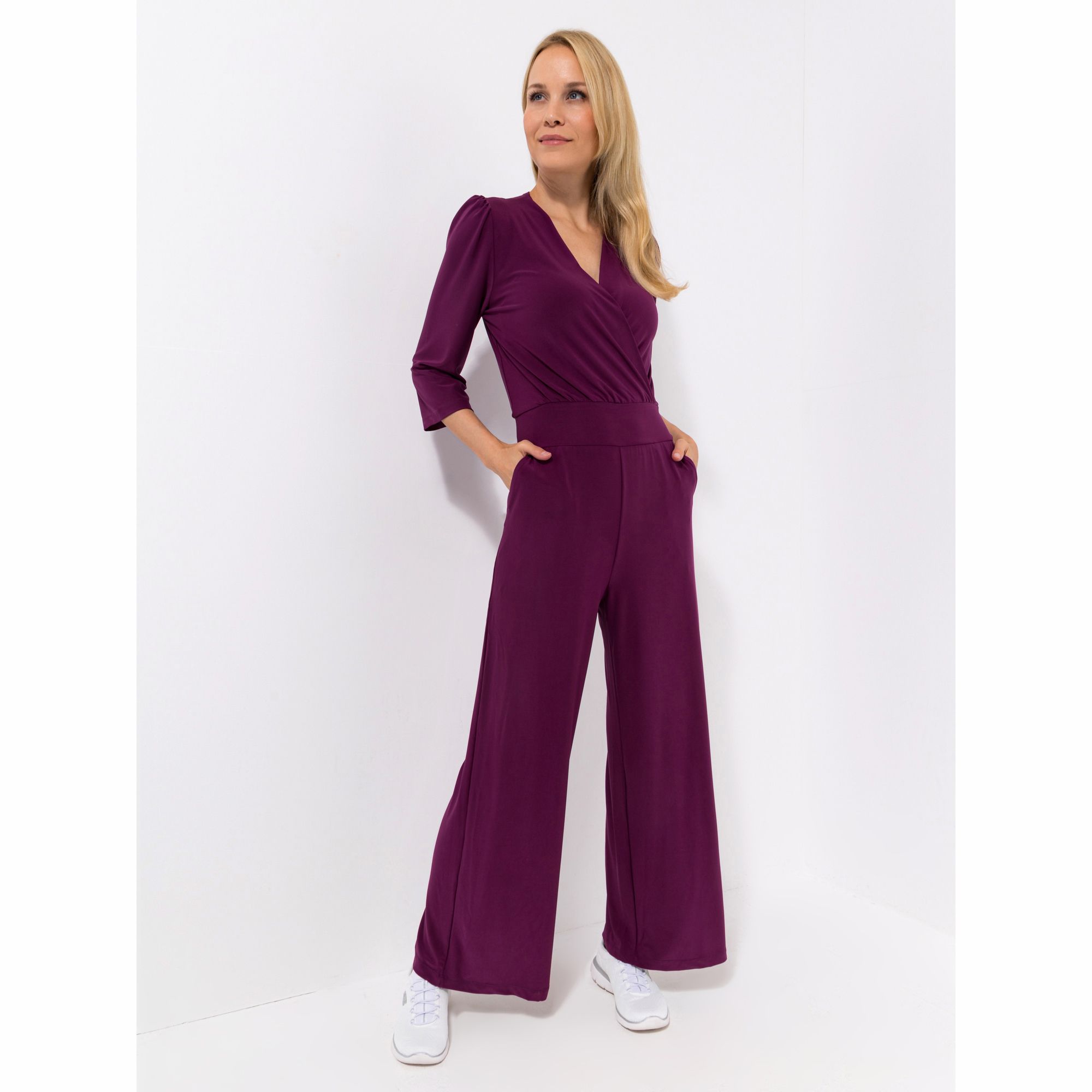 KIM & CO. Jumpsuit, 3/4-Arm Deluxe Brazil Knit Wickeloptik 2 Eingrifftaschen