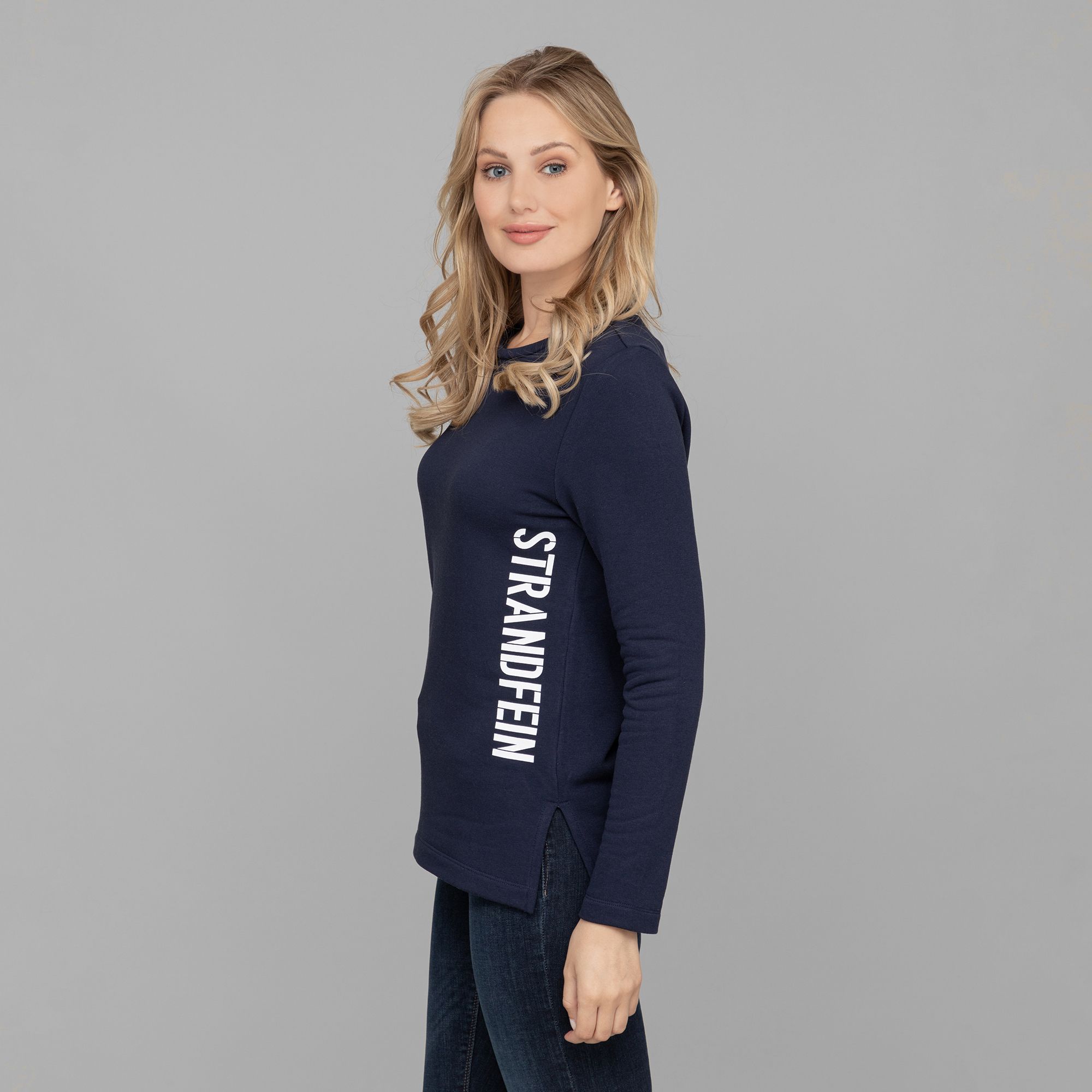 Strandfein Sweatshirt 1 Arm Logo Druck Seitenschlitze Figurumspielend Qvc De 