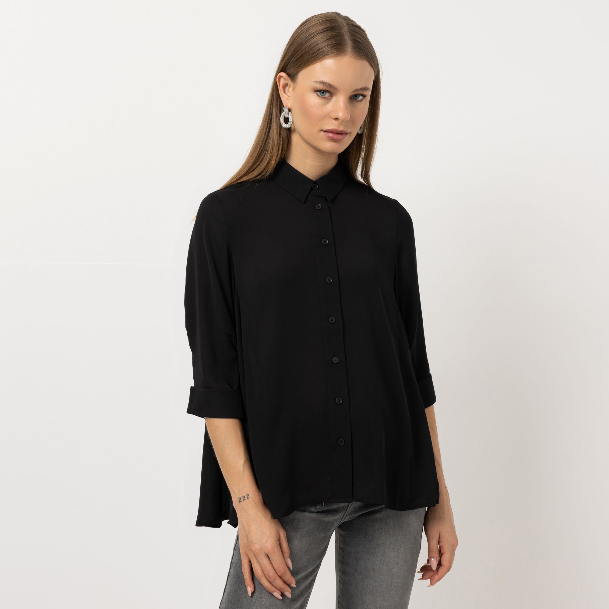 STEFFEN SCHRAUT Bluse, Capri 3/4-Arm Raffung am Ärmel leger weit