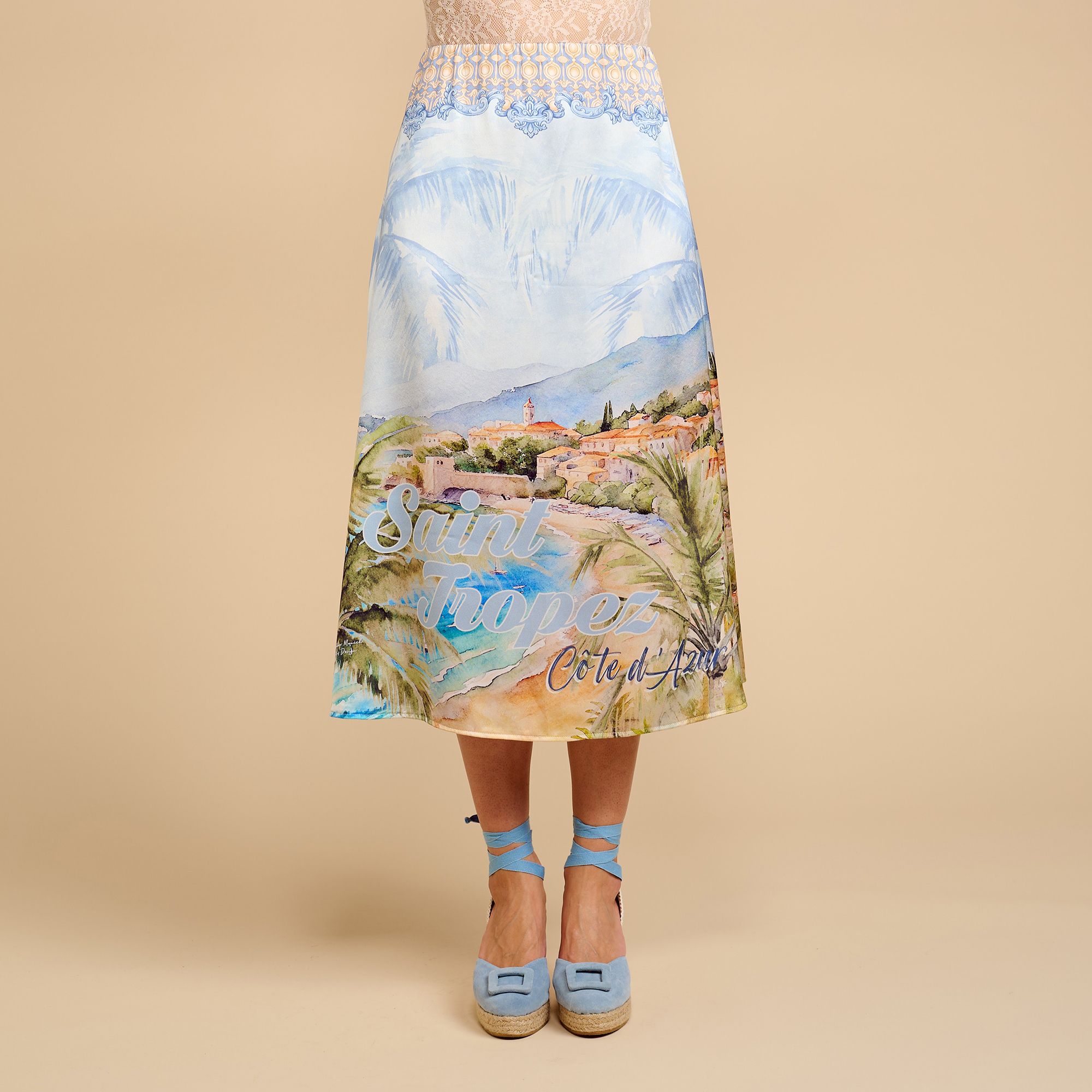 SCHIFFHAUER MUNICH® Rock, wadenlang Rundumdehnbund bedruckt weite Form