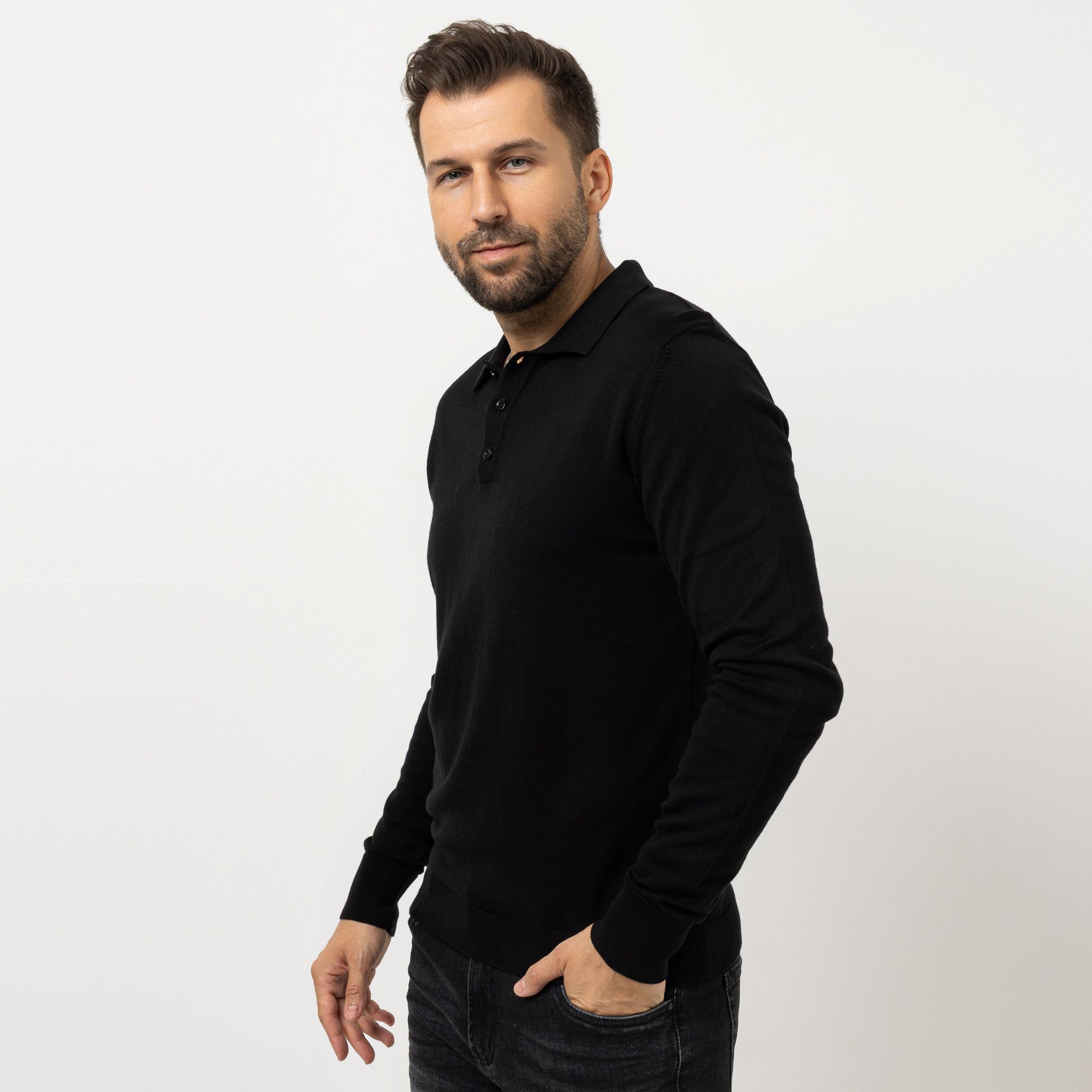 DINE 'N' DANCE Herren-Pullover 1/1-Arm Kragen Knopfleiste