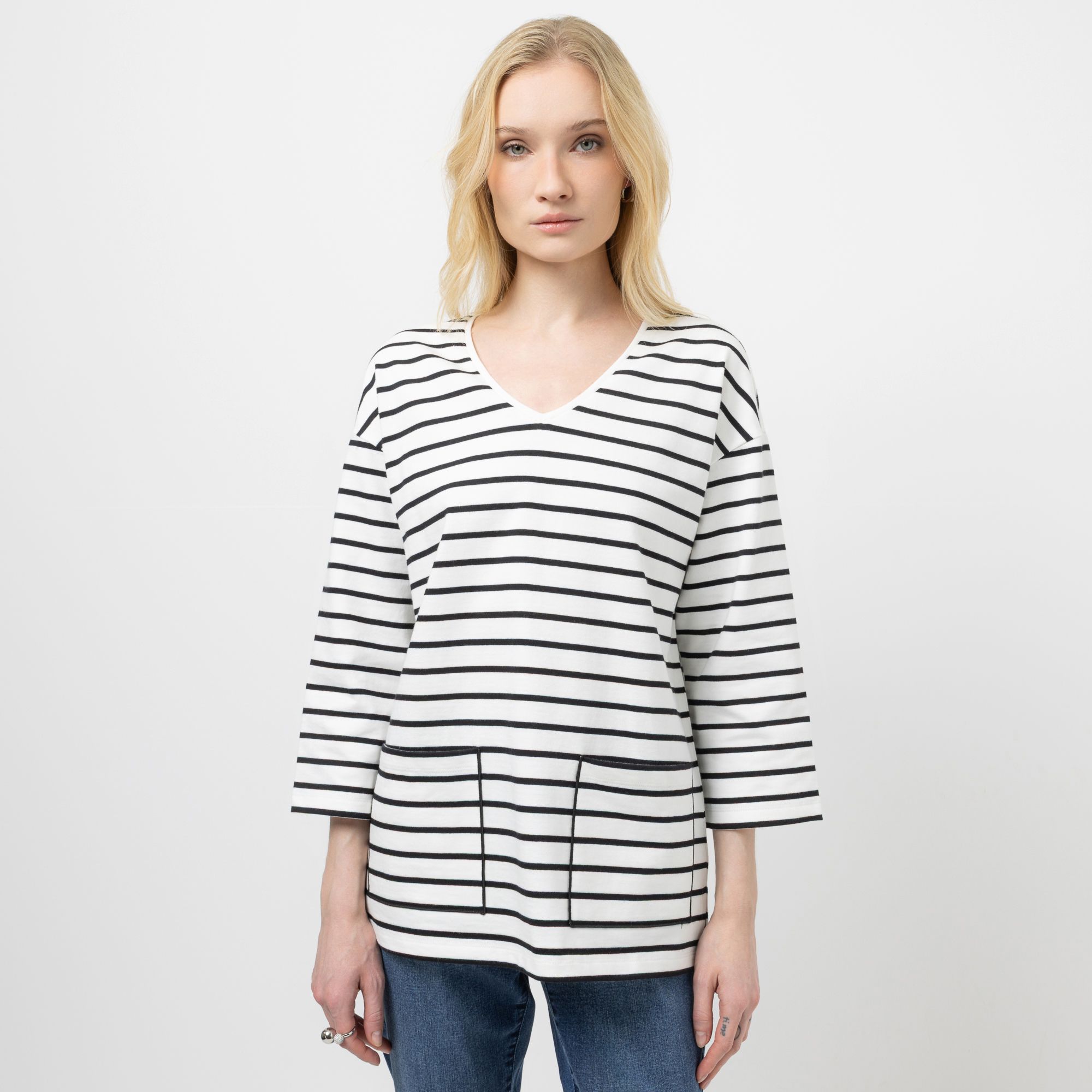 STEFFEN SCHRAUT Sweatshirt, 3/4 Arm V-Ausschnitt aufgesetzte Taschen leger weit