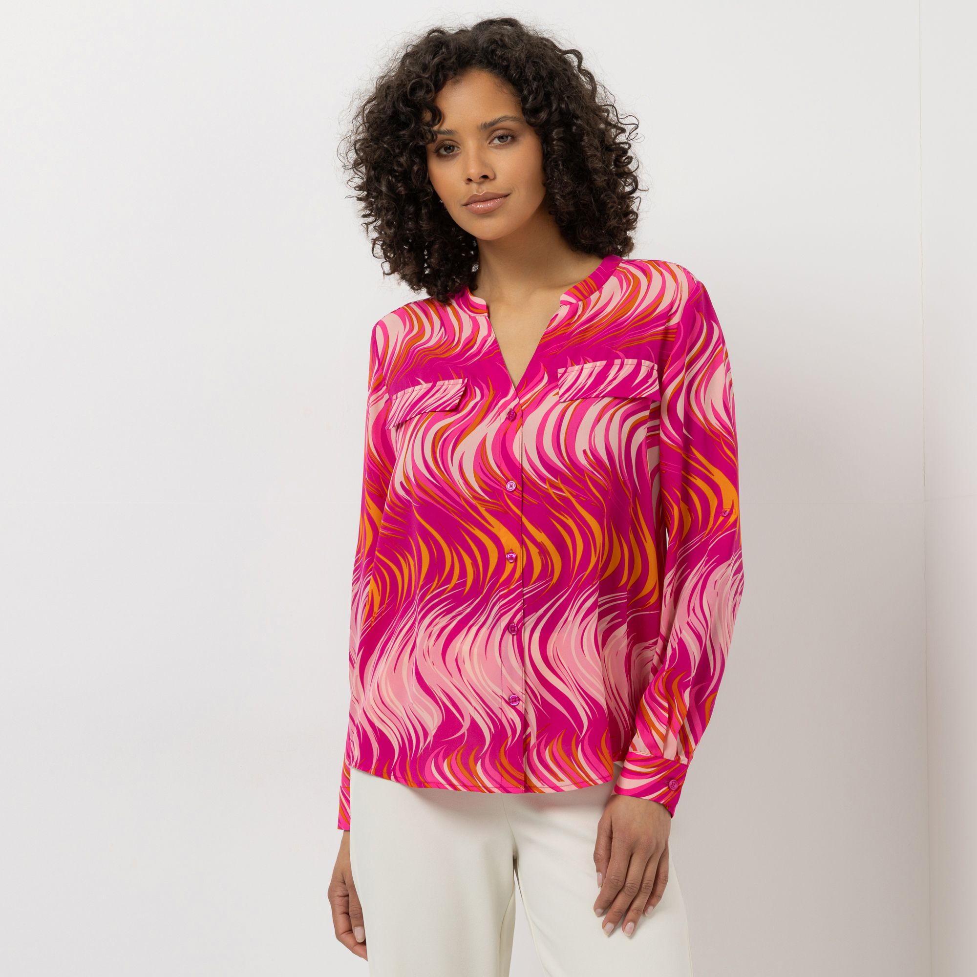 STEFFEN SCHRAUT Bluse, langarm Serafino-Ausschnitt Armriegel mit Knopf leger weit