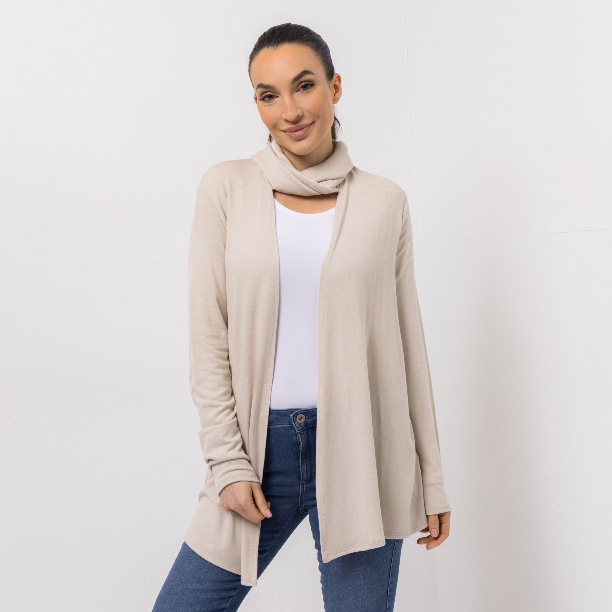 KIM & CO. Cardigan, Langarm Feinstrick-Optik offene Front figurumspielend