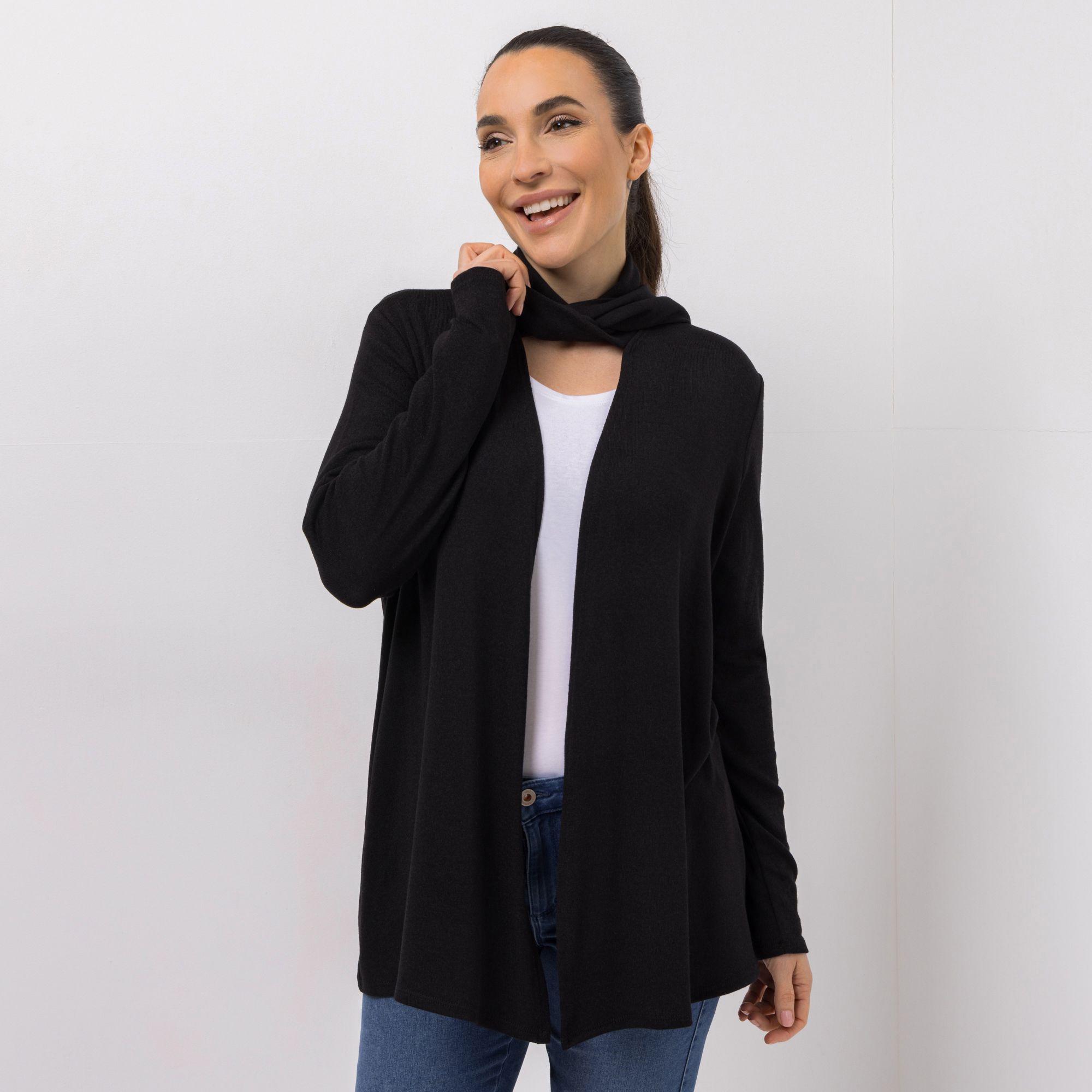 KIM & CO. Cardigan, Langarm Feinstrick-Optik offene Front figurumspielend