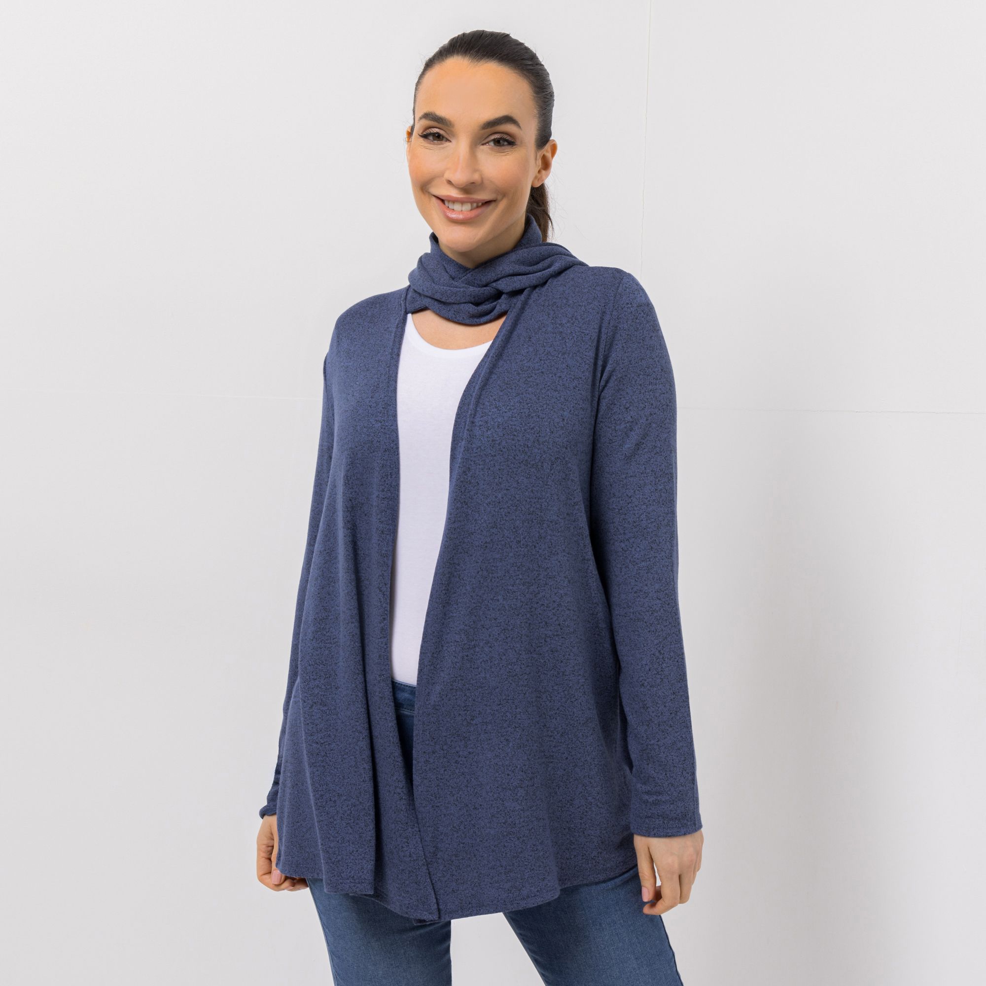 KIM & CO. Cardigan, Langarm Feinstrick-Optik offene Front figurumspielend