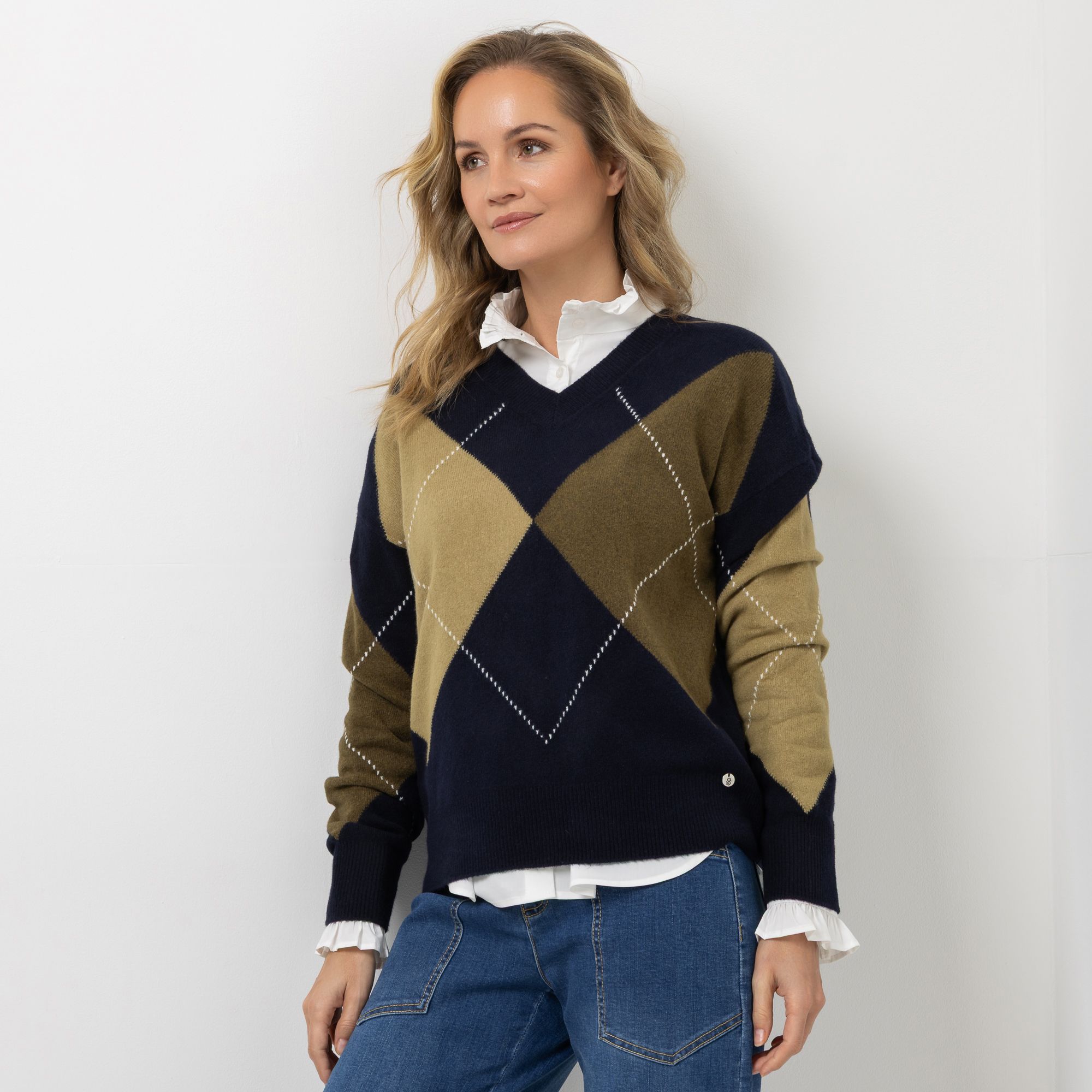 STRANDFEIN Pullover V-Ausschnitt gemustert leger weit