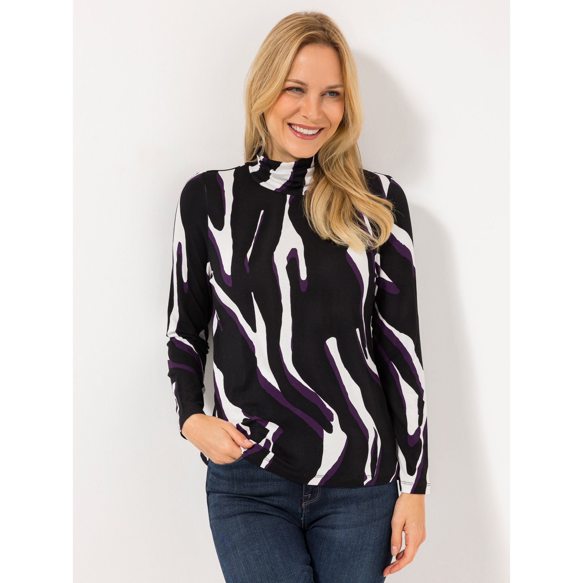 DINE 'N' DANCE Shirt, 1/1-Arm Rollkragen Allover-Muster figurumspielend