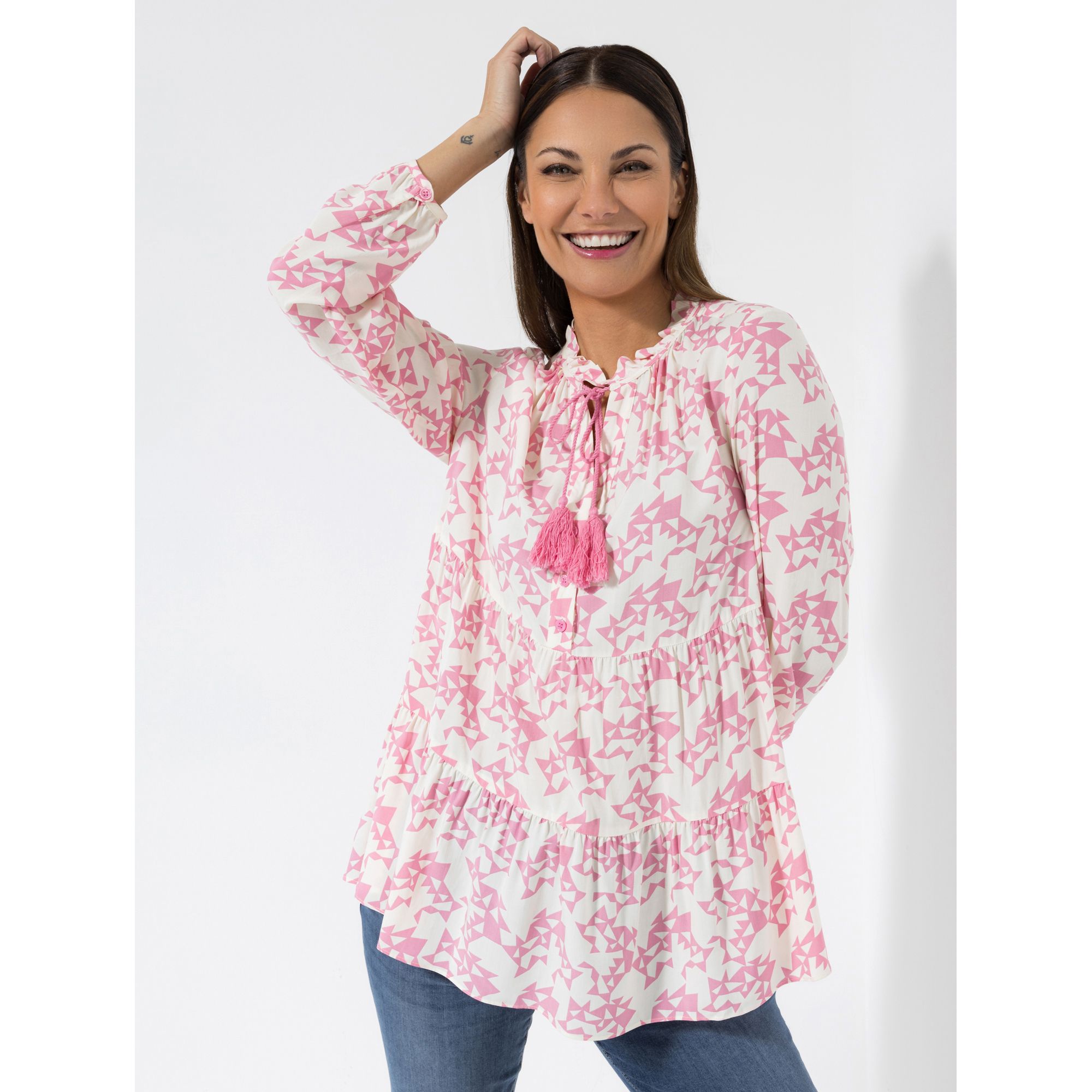 STEFFEN SCHRAUT Bluse, 1/1-Arm Quasten aus ECOVERO Viskose leger weit