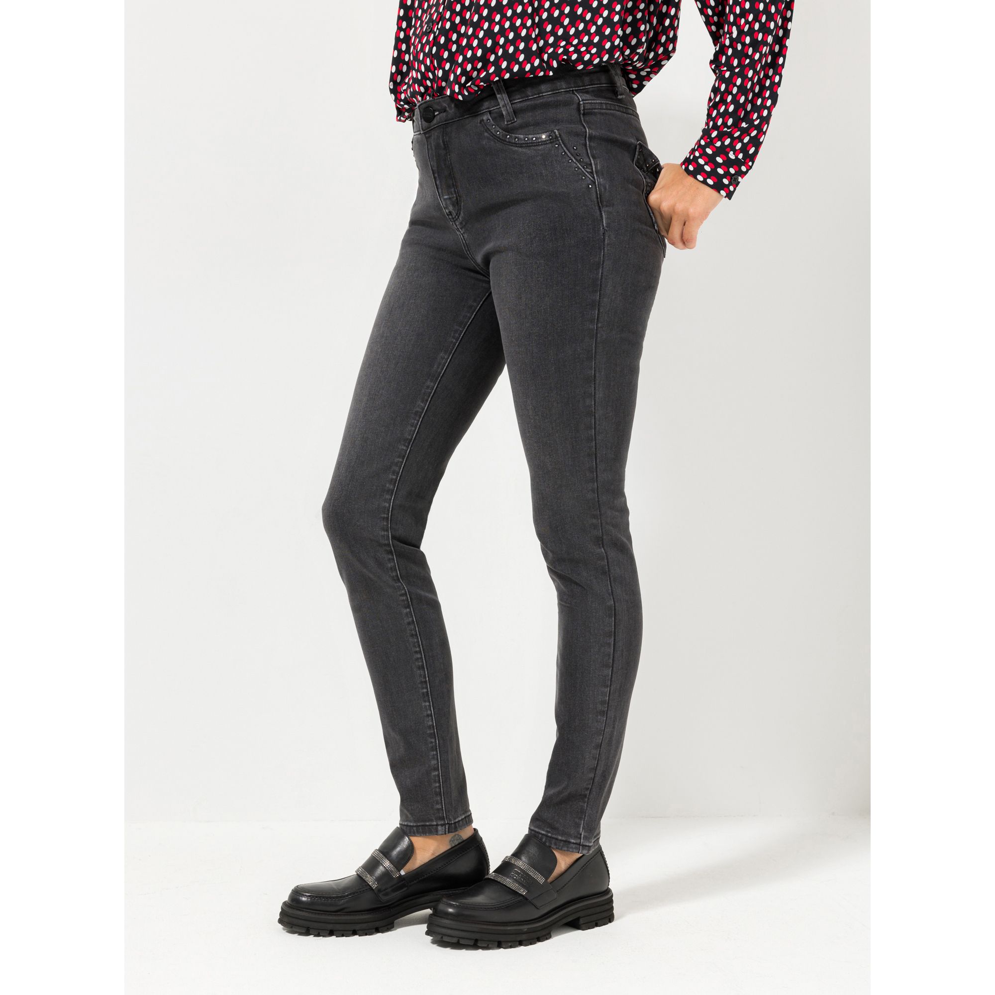 STEFFEN SCHRAUT Jeans, lange Form Ziersteine Innenbundstickerei sehr schmales Bein