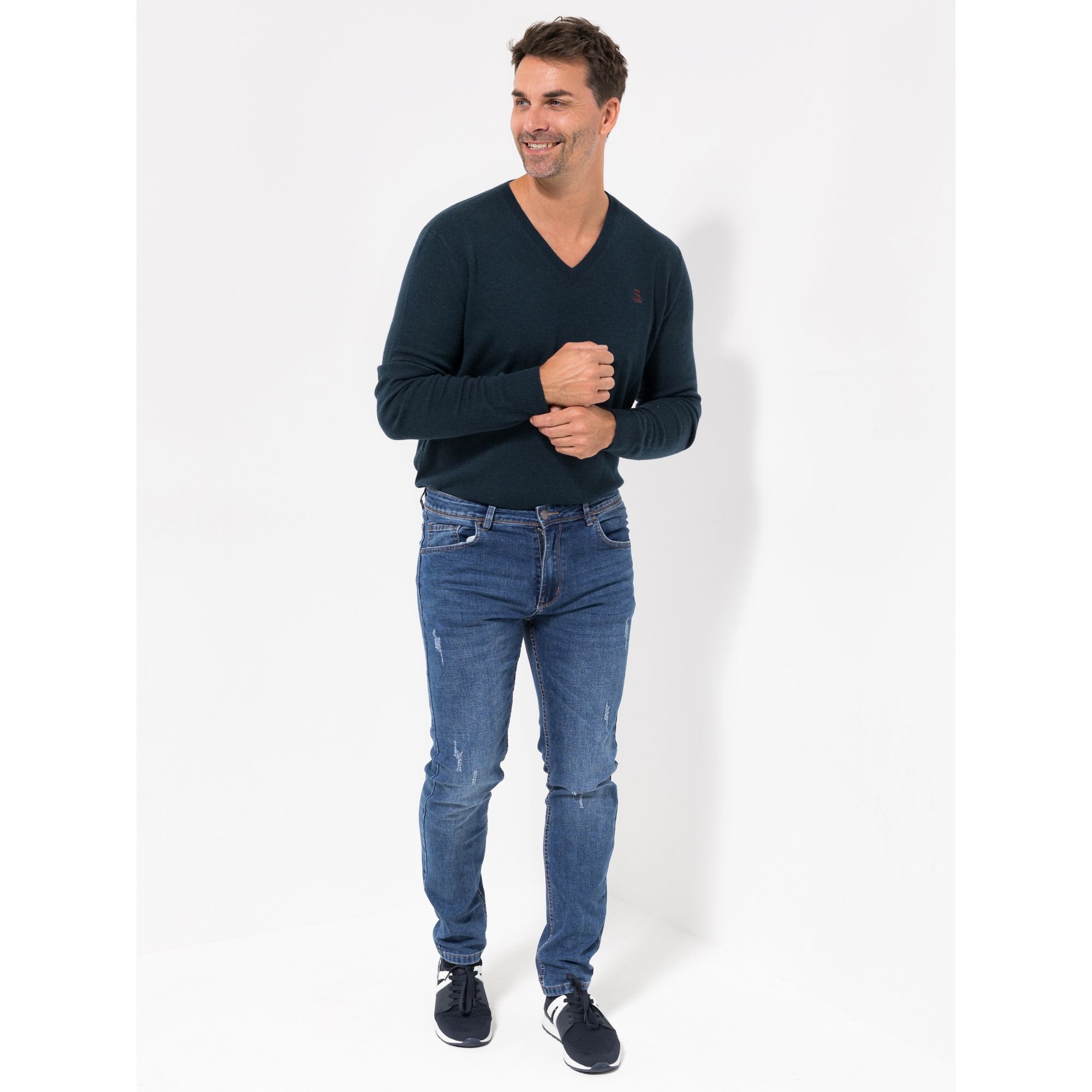 STRANDFEIN Menswear Jeanshose lange Form 5-Pocket-Style Used-Look