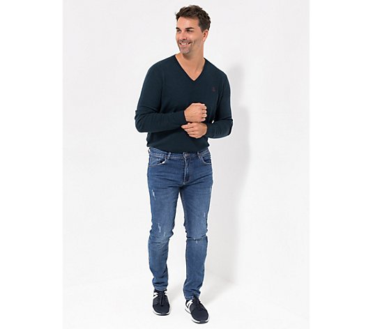 STRANDFEIN Menswear Jeanshose lange Form 5-Pocket-Style Used-Look