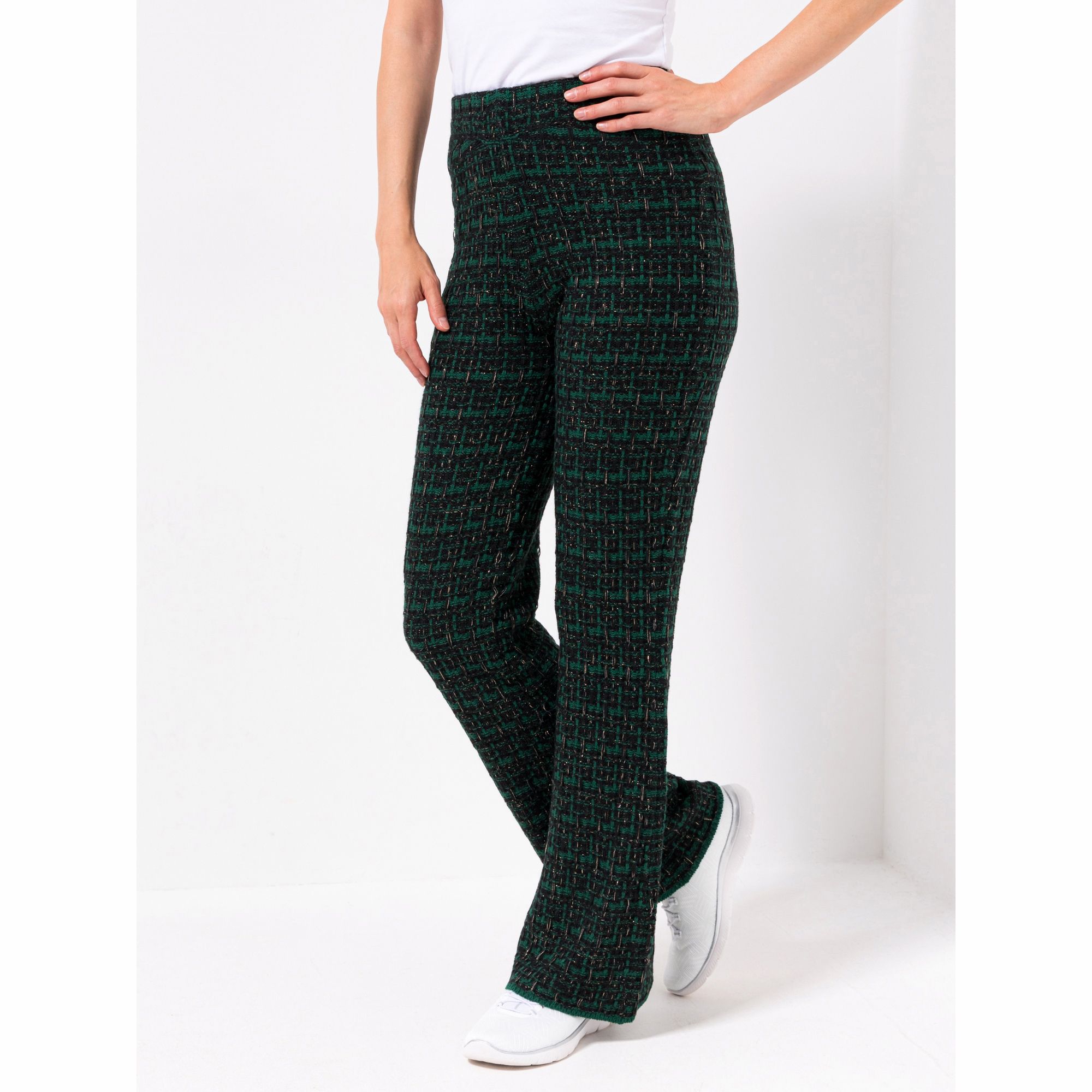 ANNI FOR FRIENDS Hose, 1/1-Länge Strukturstrick Rundumdehnbund leicht ausgestellt