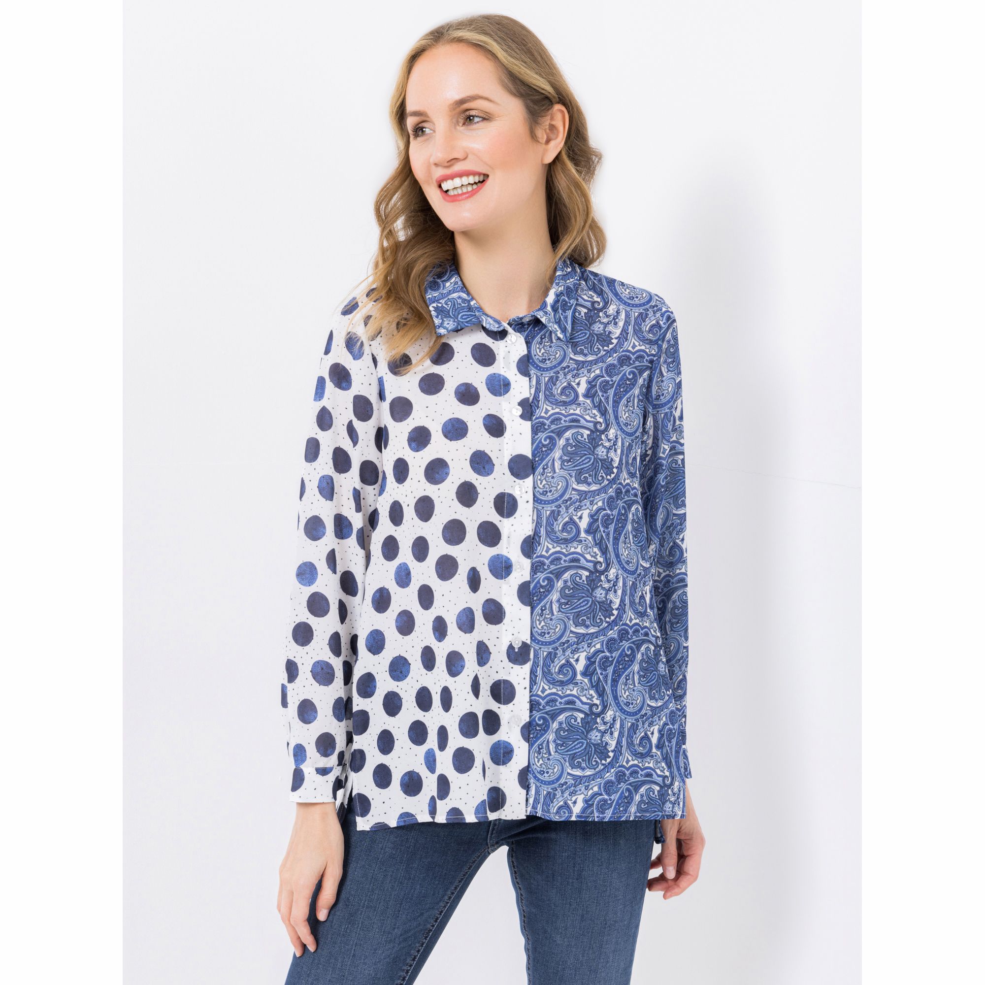 DINE 'N' DANCE Bluse, 1/1-Arm Allover-Druck Blusenkragen leger weit