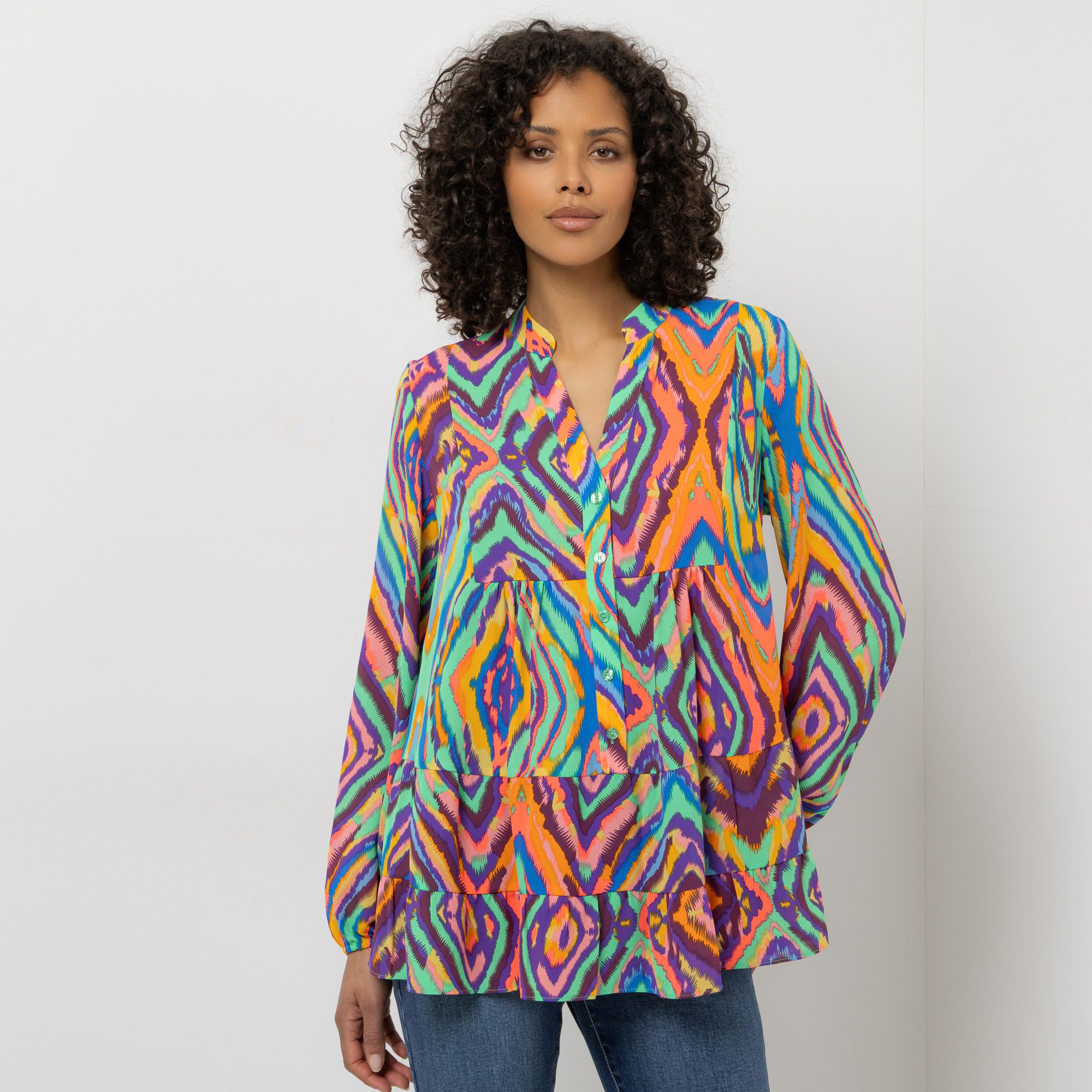 STEFFEN SCHRAUT Longbluse Serafino-Ausschnitt Knopfleiste leger weit