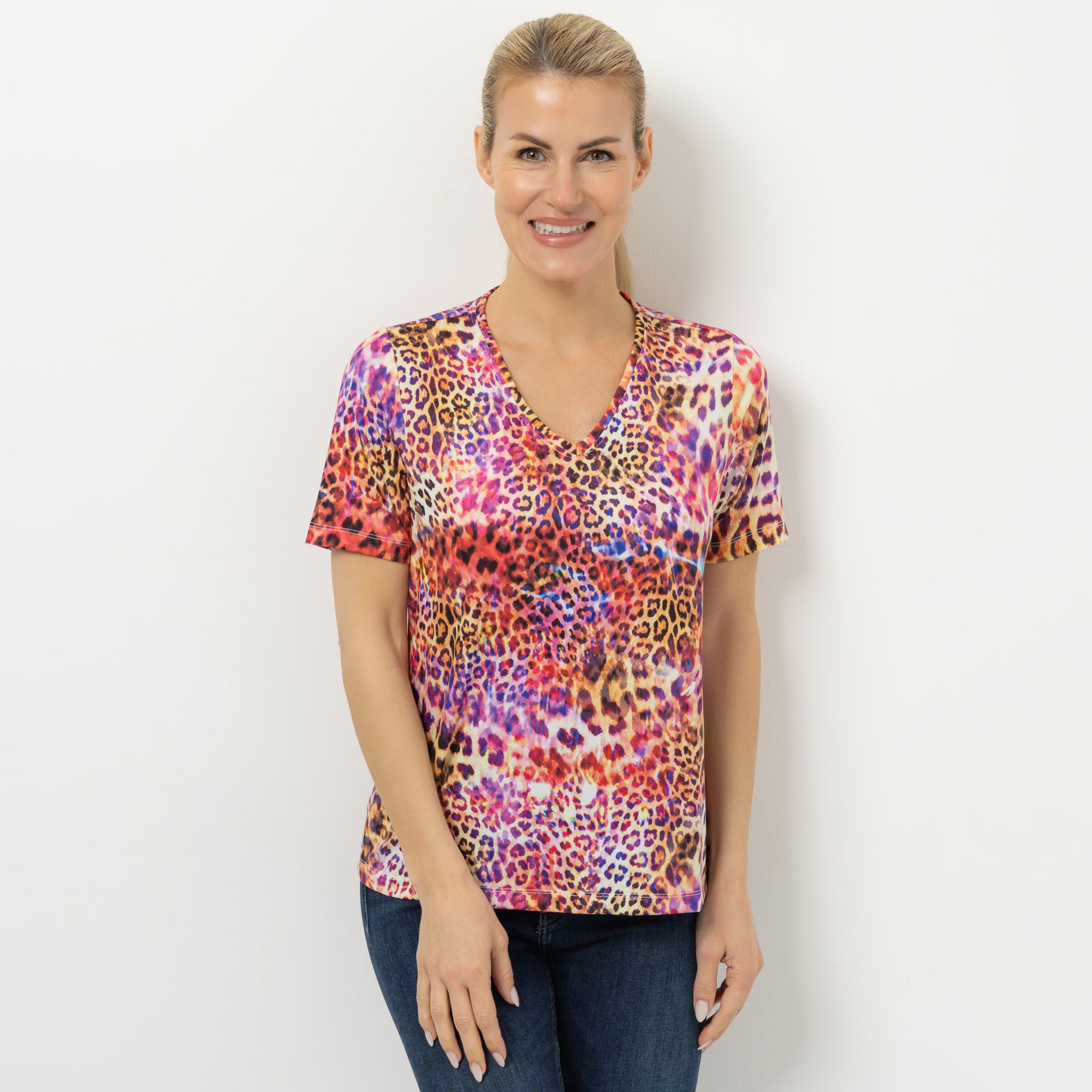 DINE 'N' DANCE Shirt, 1/2-Arm V-Ausschnitt Allover-Print figurumspielend
