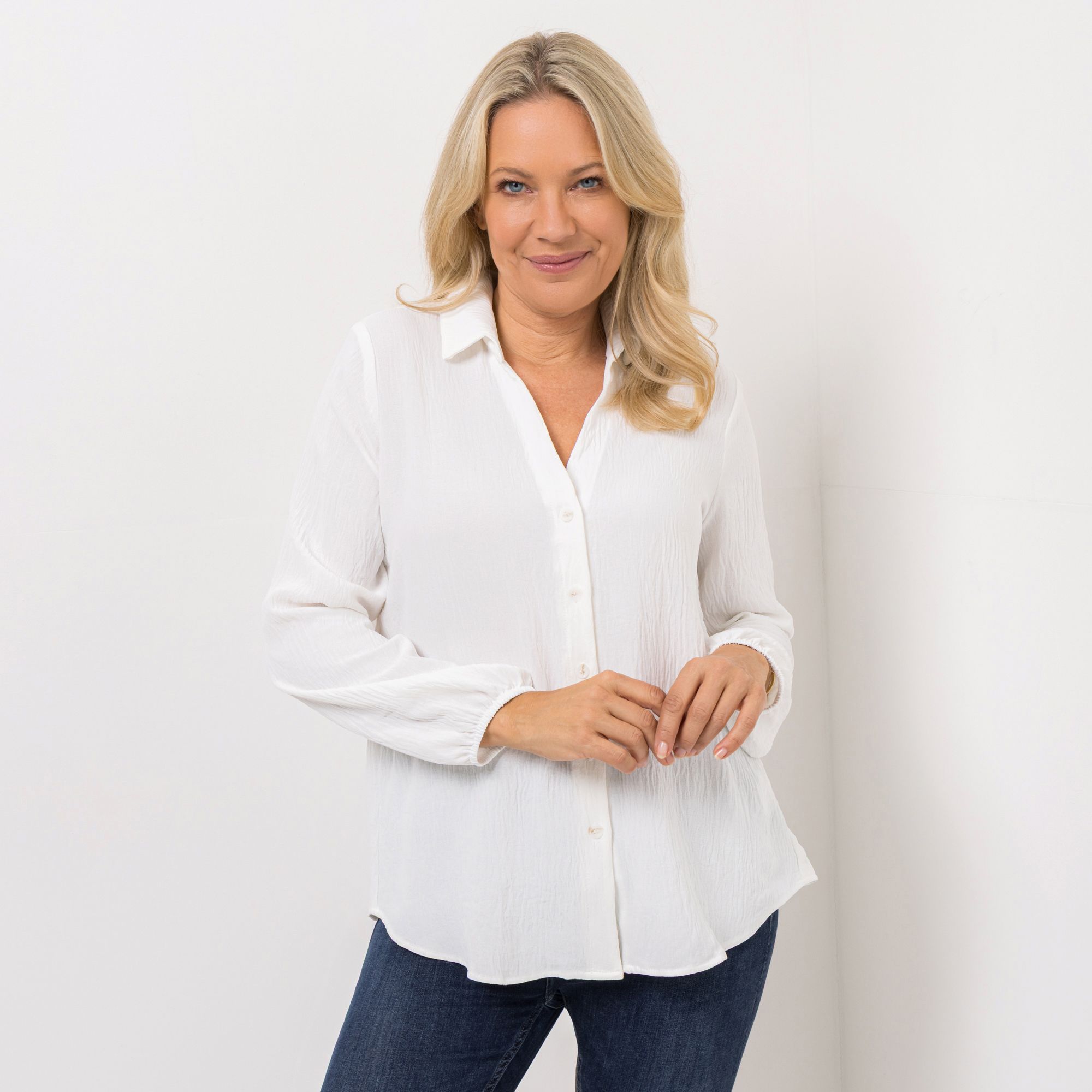 KIM & CO. Bluse, Langarm Struktur-Popeline Knopfleiste leger weit