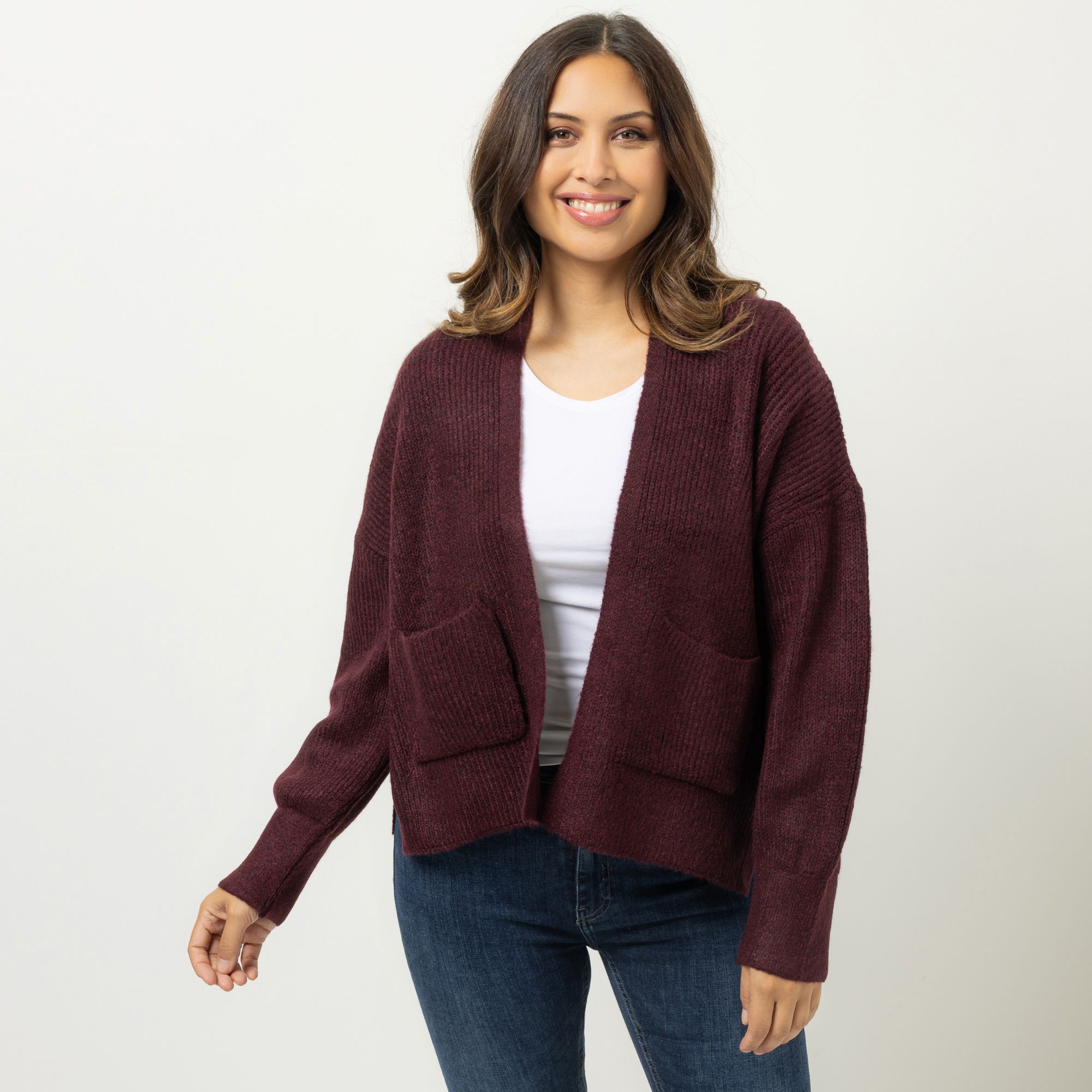DINE 'N' DANCE Cardigan, Langarm offene Front kurze Form oversize
