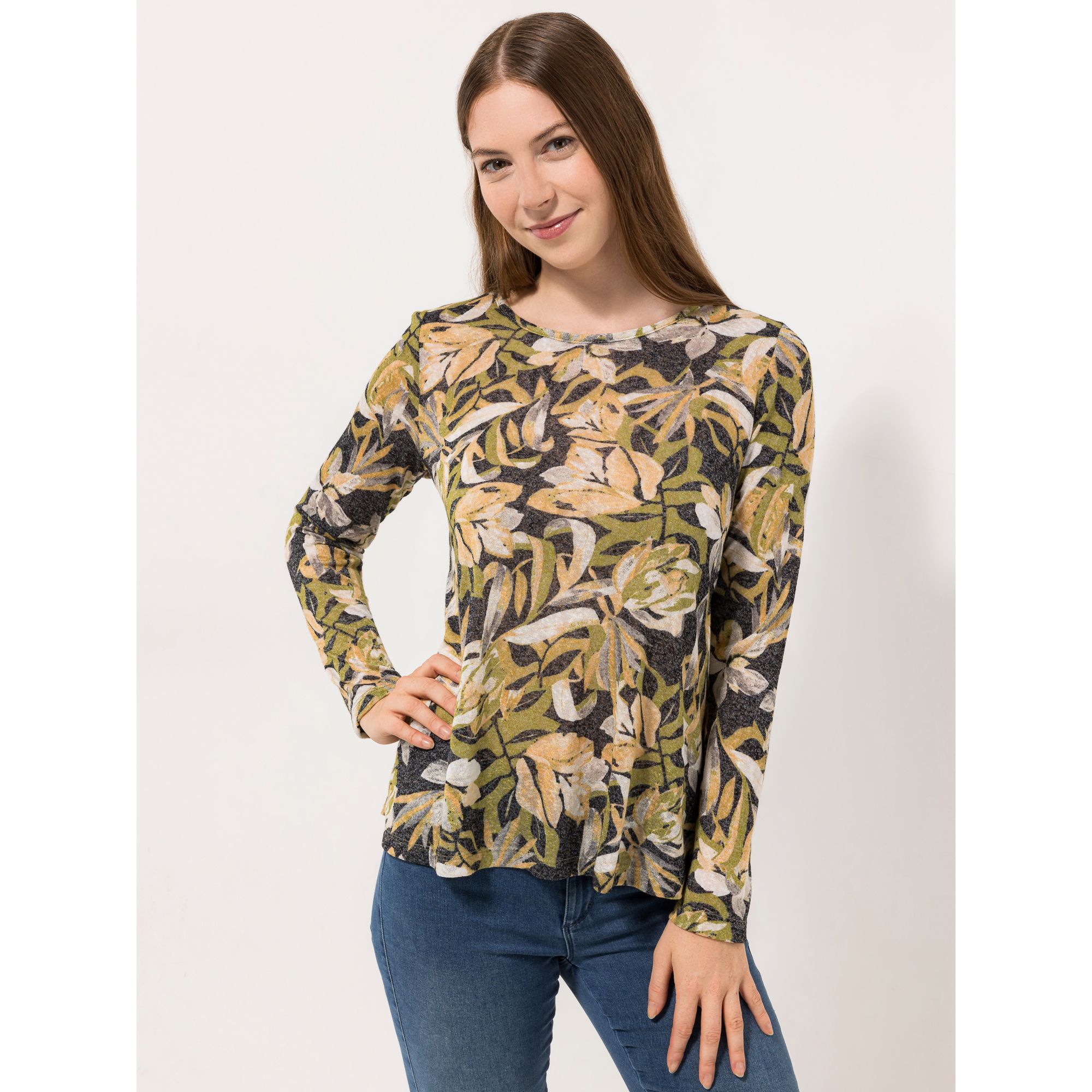 KIM & CO. Shirt, 1/1-Arm Leinen Optik Jersey Rundhalsausschnitt figurumspielend