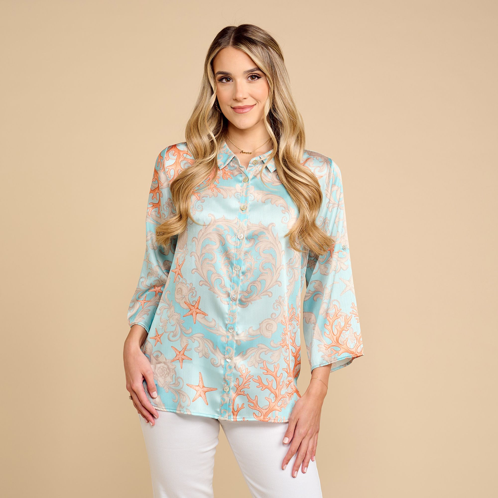 SCHIFFHAUER MUNICH® Bluse, 3/4-Arm Hemdkragen Knopfleiste figurumspielend