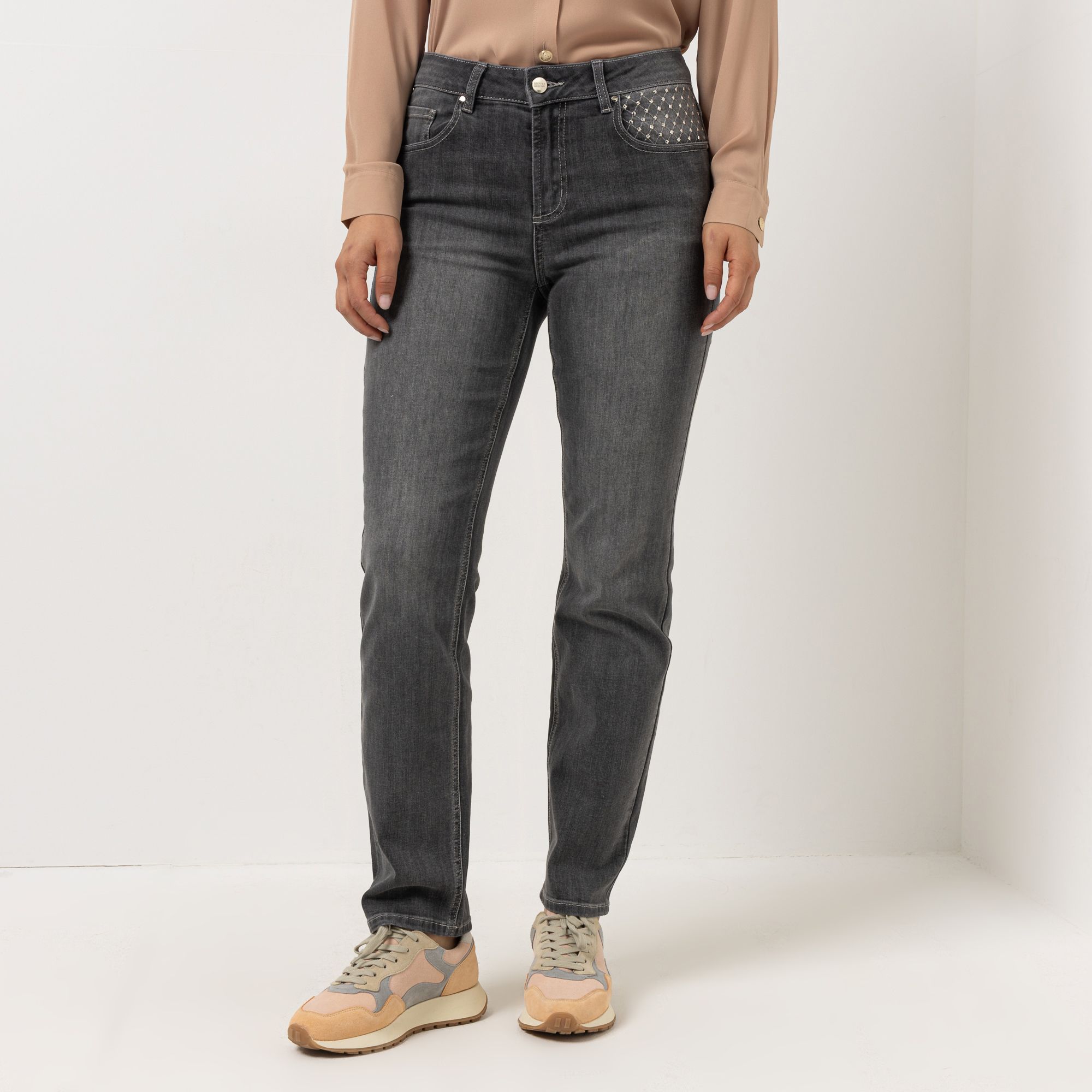 STEFFEN SCHRAUT Jeans, 5-Pocket lange Form Nietendetails gerades Bein