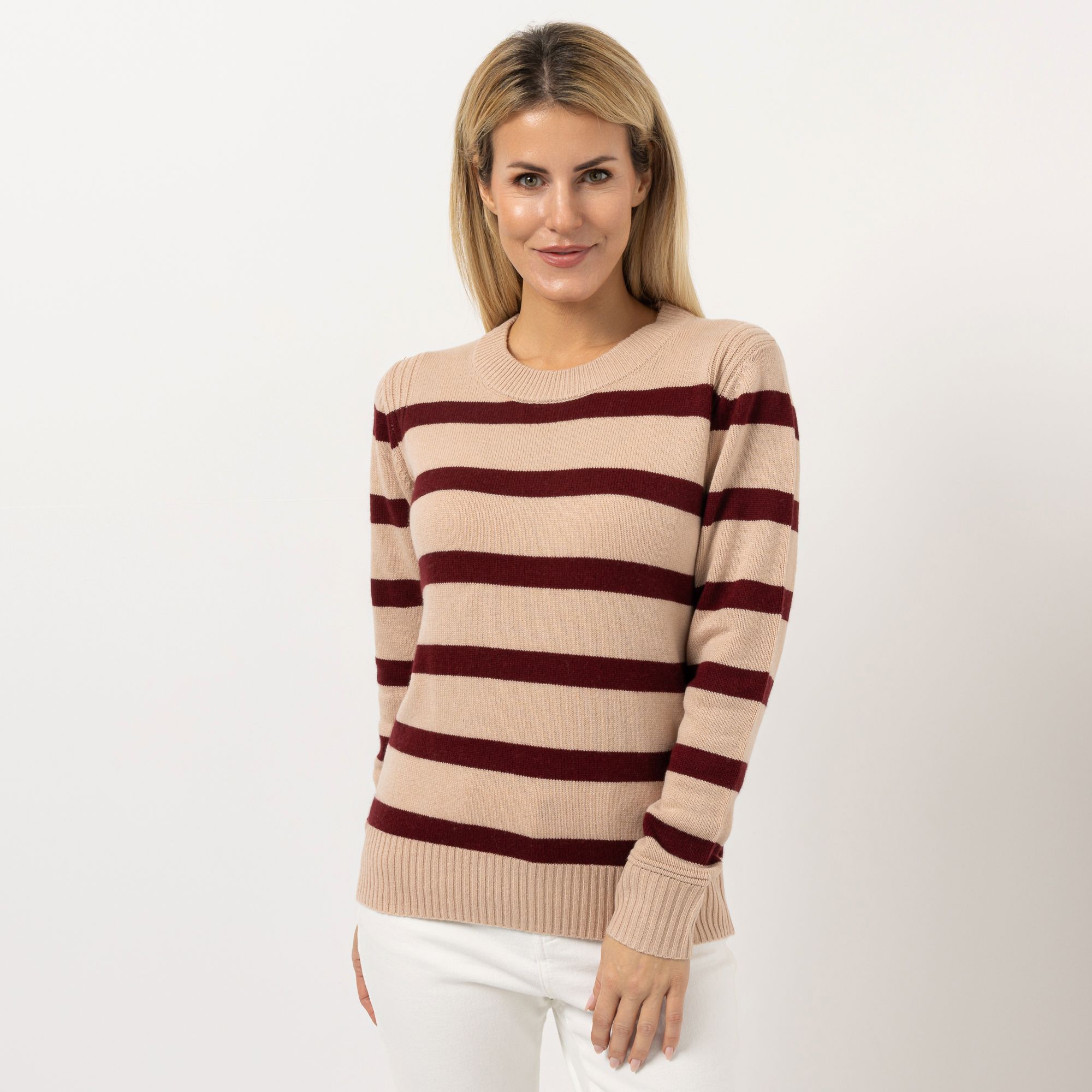 STRANDFEIN Pullover Rundhalsausschnitt Anker Stickerei figurumspielend