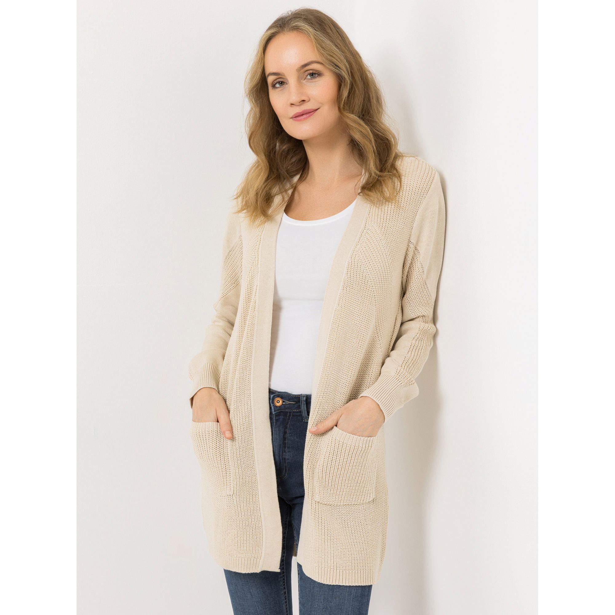 DINE 'N' DANCE Longcardigan, 1/1-Arm offene Front aufgesetzte Taschen figurumspielend