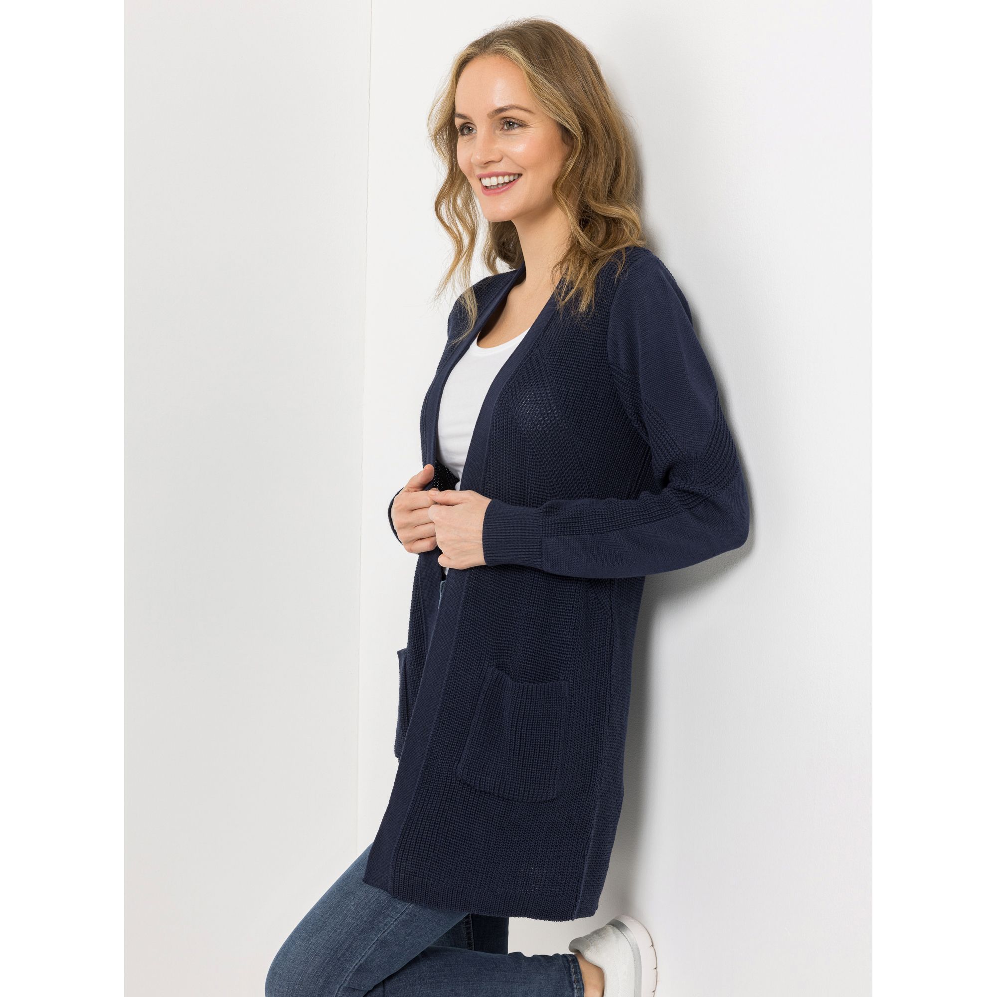 DINE 'N' DANCE Longcardigan, 1/1-Arm offene Front aufgesetzte Taschen figurumspielend