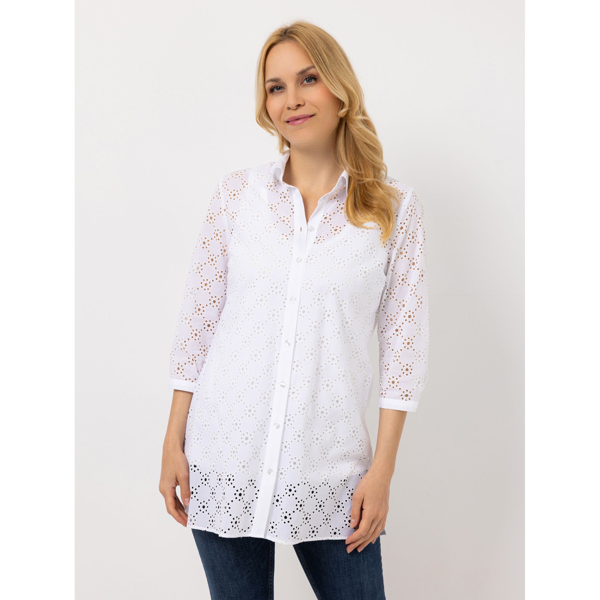 DINE 'N' DANCE Bluse, 3/4-Arm Hemdkragen Knopfleiste leger weit