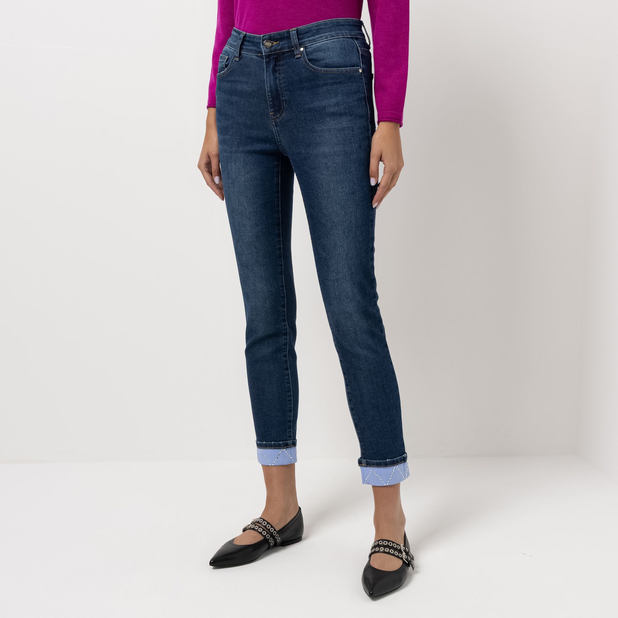 STEFFEN SCHRAUT Jeans, knöchellang gestreifter Umschlag mit Strassdetails sehr schmales Bein