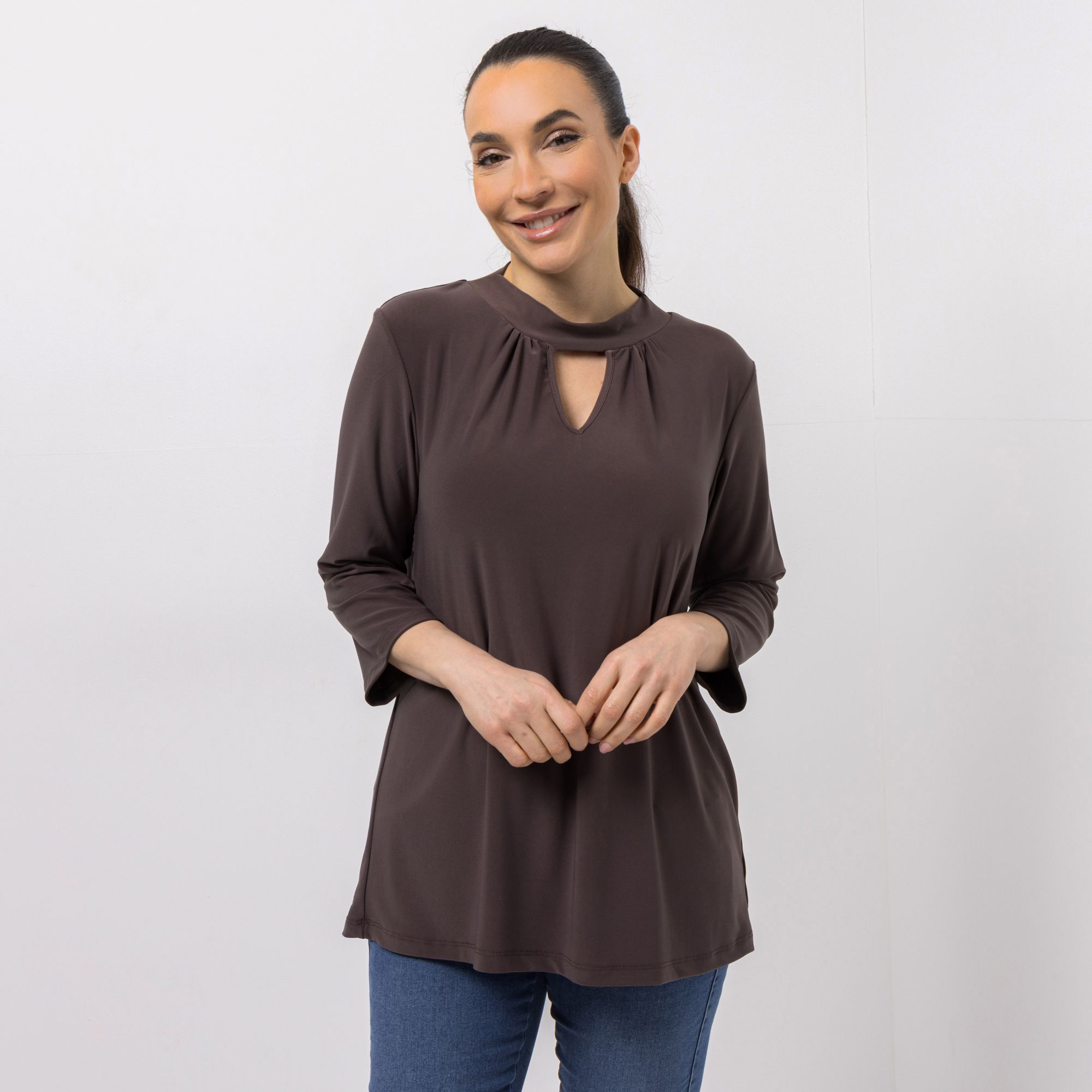 KIM & CO. Shirt, 3/4-Arm Deluxe Brazil Knit Zierausschnitt figurumspielend