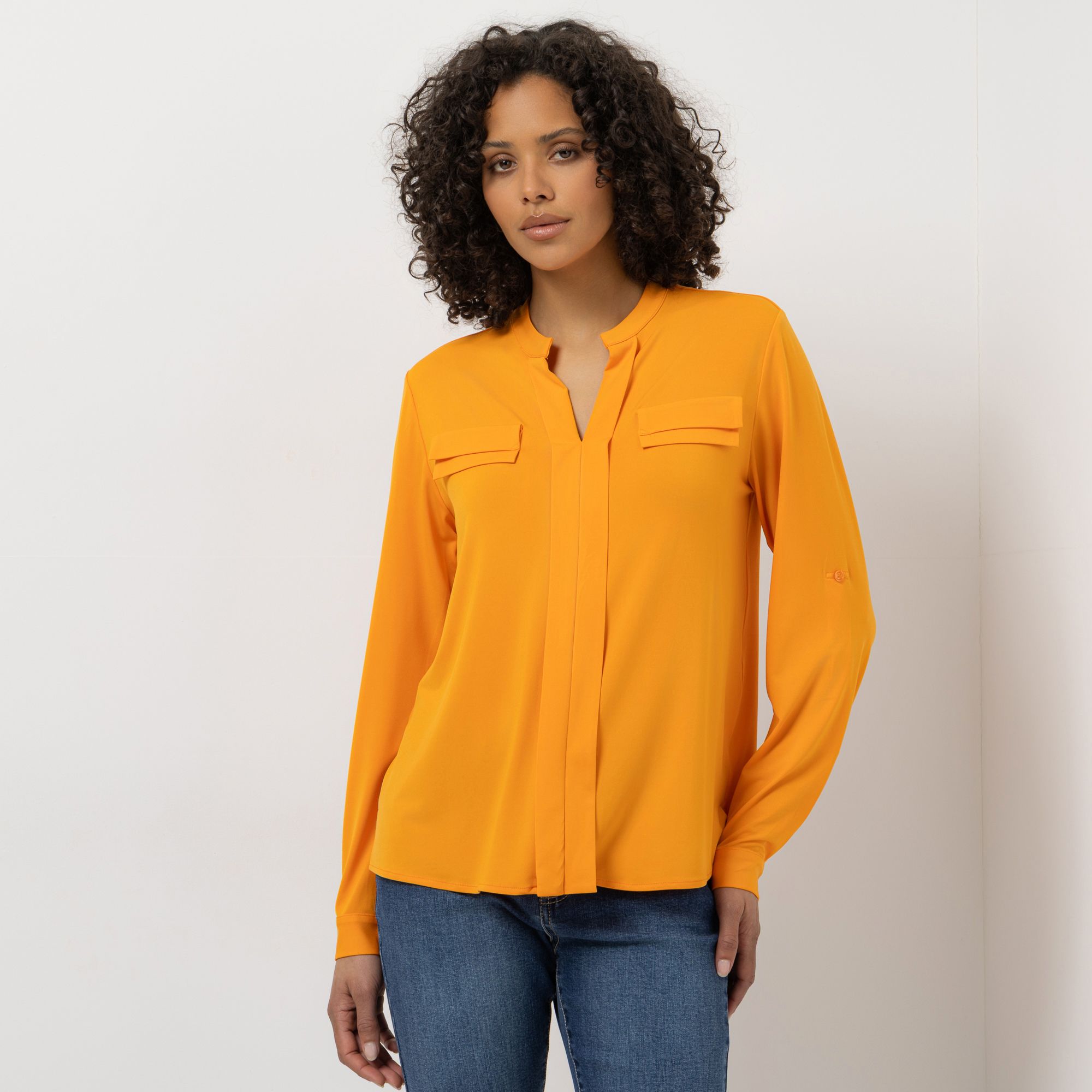 STEFFEN SCHRAUT Jersey-Bluse Serafino-Ausschnitt Armriegel mit Knopf leger weit