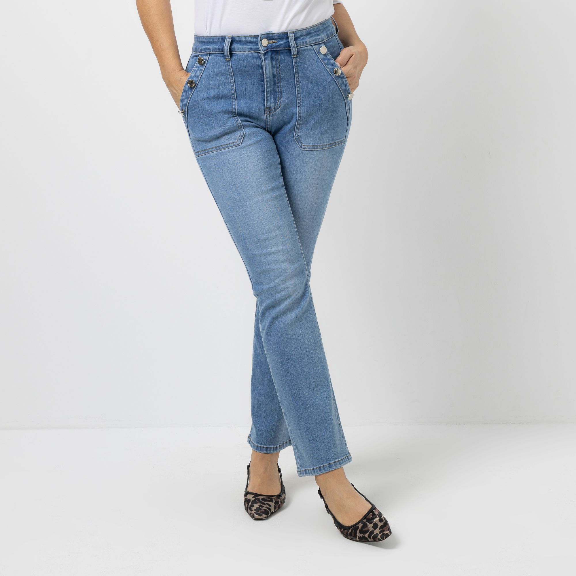 KILIAN KERNER SENSES Jeanshose, lange Form Zierknöpfe Komfort-Stretch Bootcut