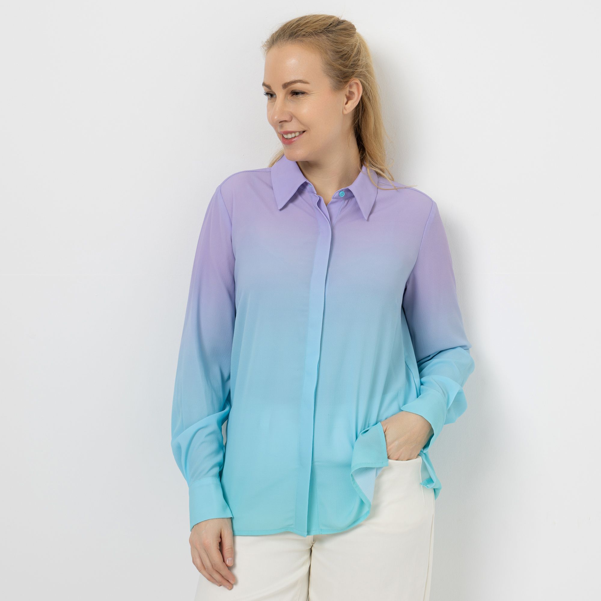 DAWID by Dawid Tomaszewski Bluse, Farbverlauf verdeckte Knopfleiste figurumspielend