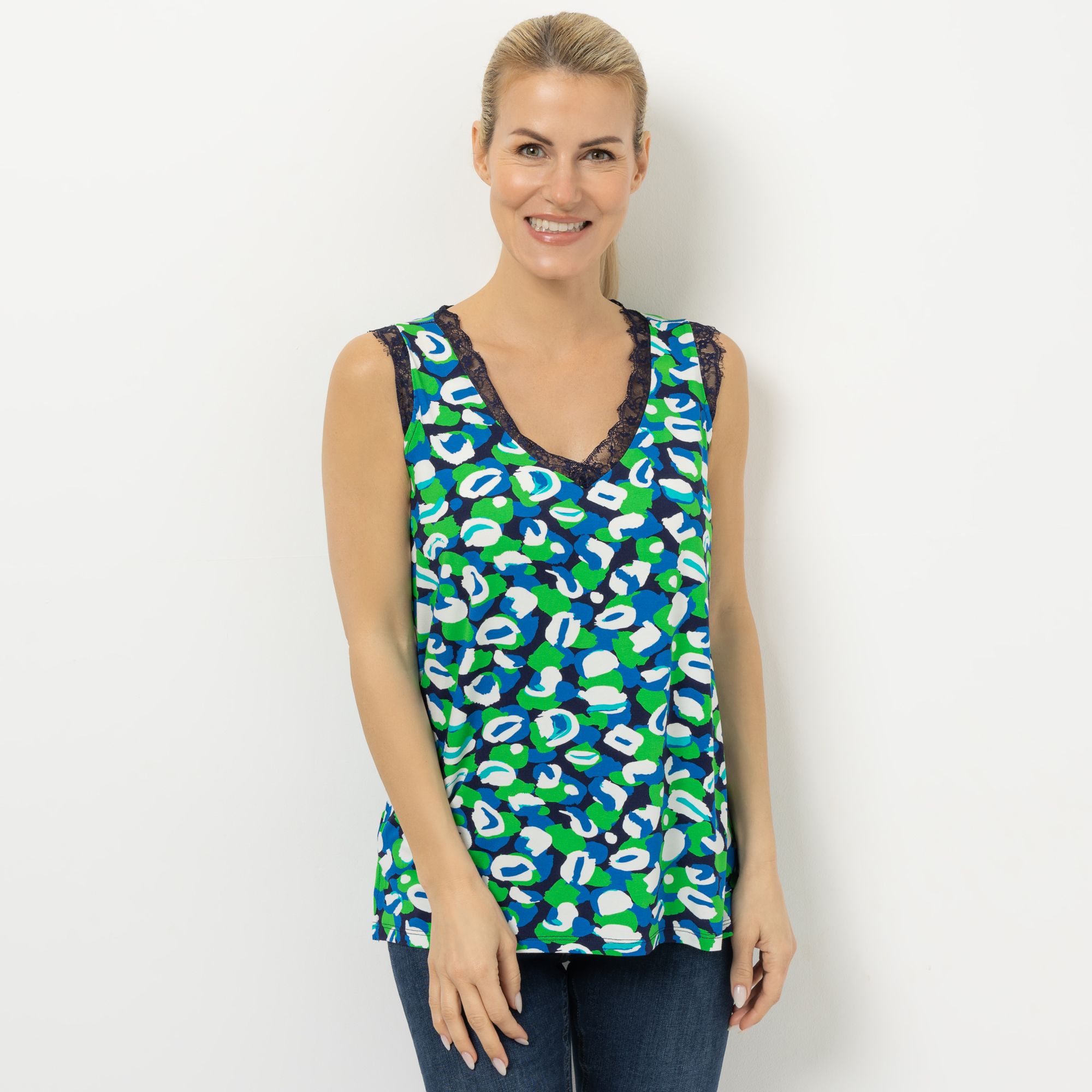 DINE 'N' DANCE Top V-Ausschnitt Allover-Print leger