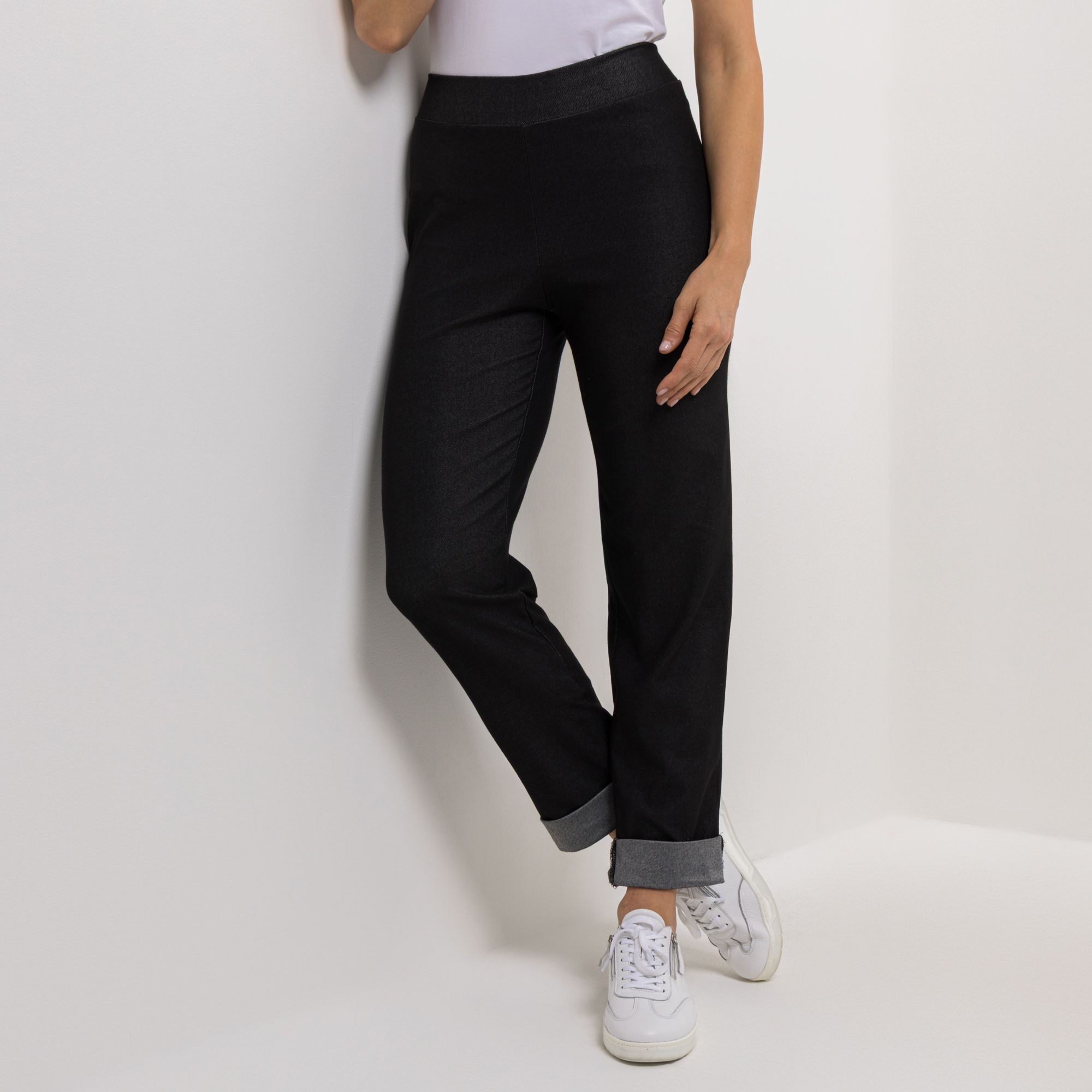 KIM & CO. Hose, knöchellang Denim Jersey Umschlag am Saum gerades Bein