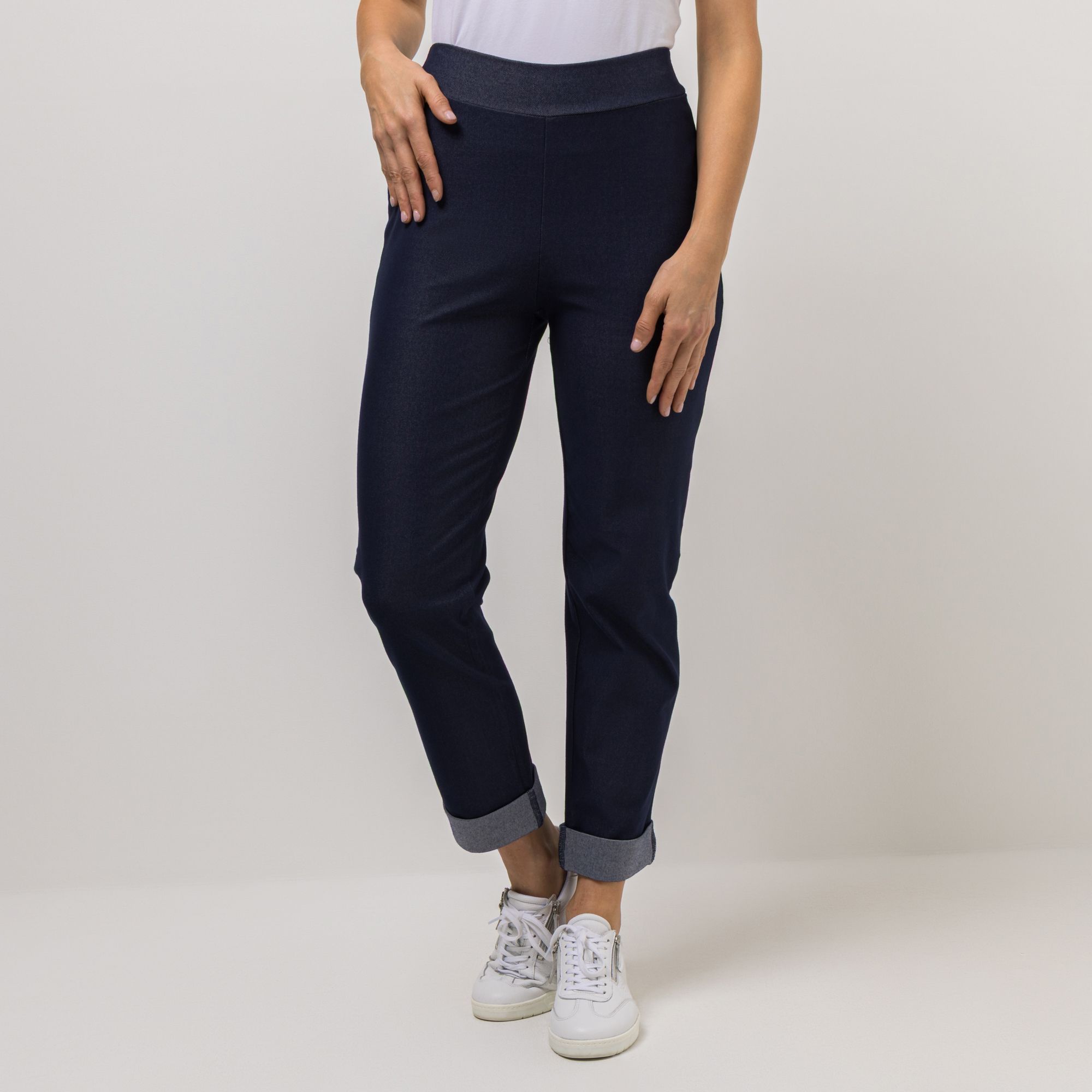 KIM & CO. Hose, knöchellang Denim Jersey Umschlag am Saum gerades Bein