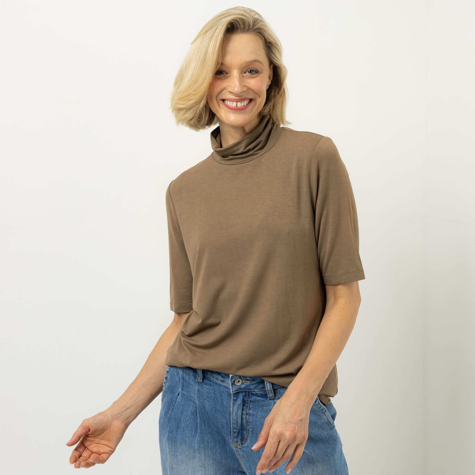 DINE 'N' DANCE Shirt langer 1/2-Arm Rollkragen figurumspielend