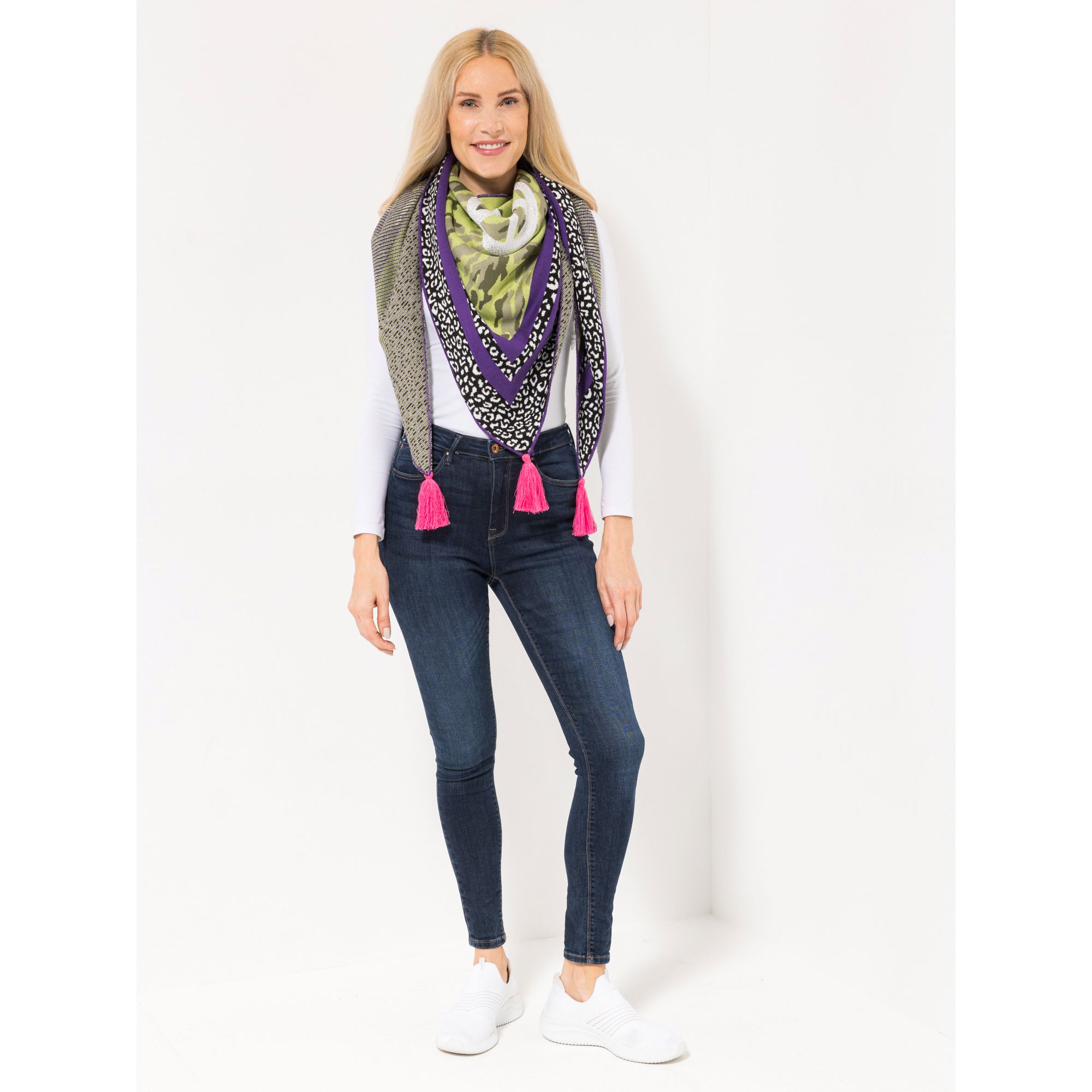 DINE 'N' DANCE Dreiecksschal Allover-Motiv Quasten 200cm x 95cm