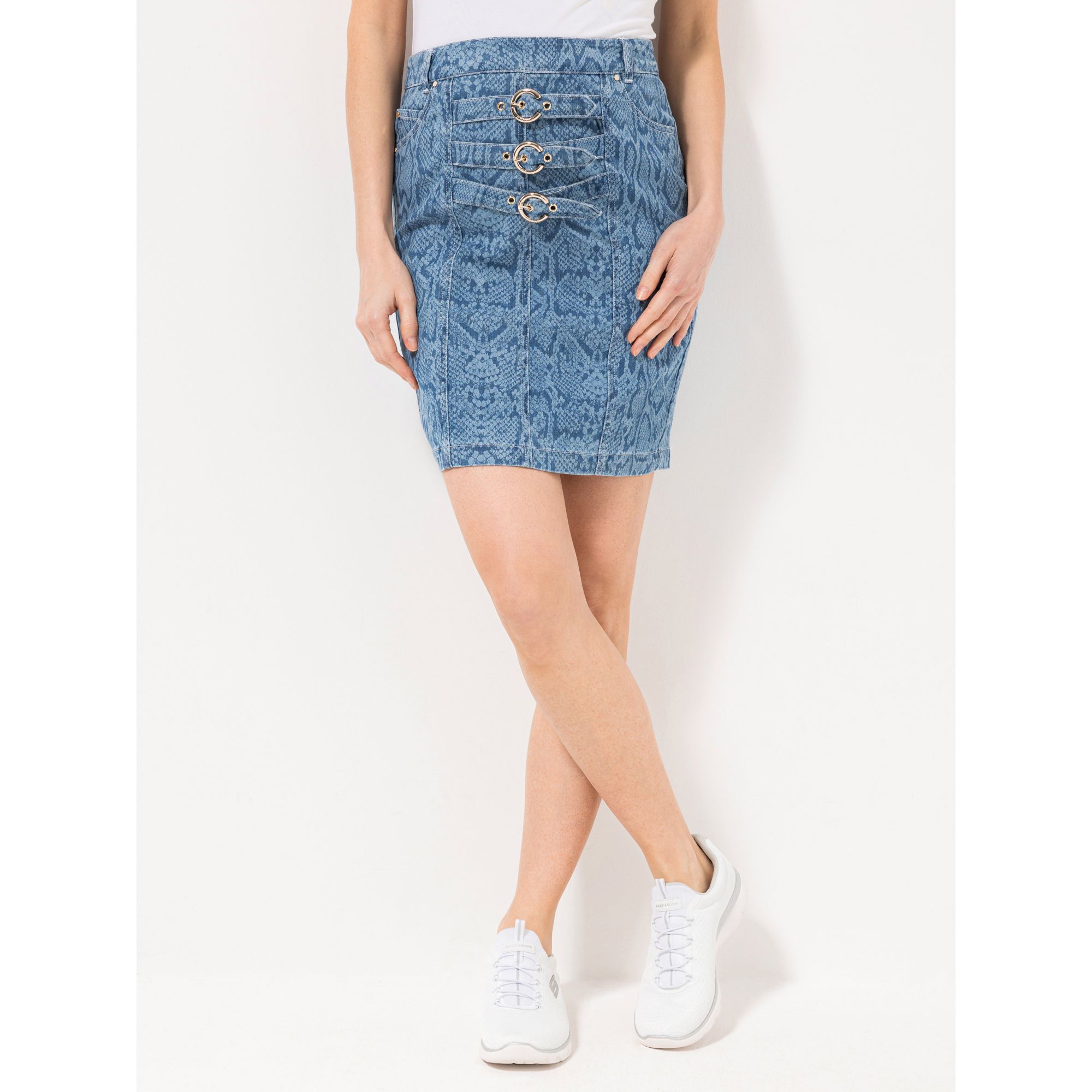 ICONIC by Marina Hoermanseder Jeansrock Schnallendetails gerade Form