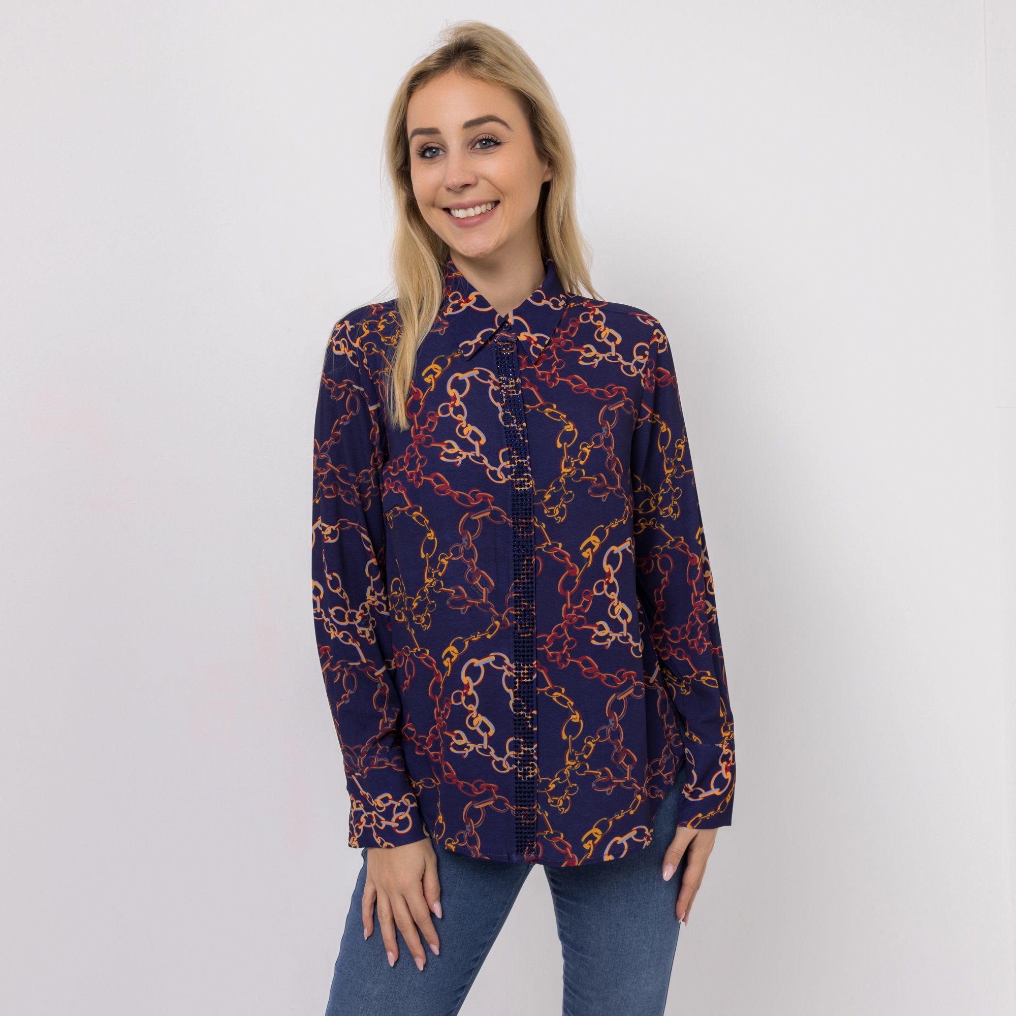 DAWID by Dawid Tomaszewski Bluse mit Strass Allover-Druck figurumspielend