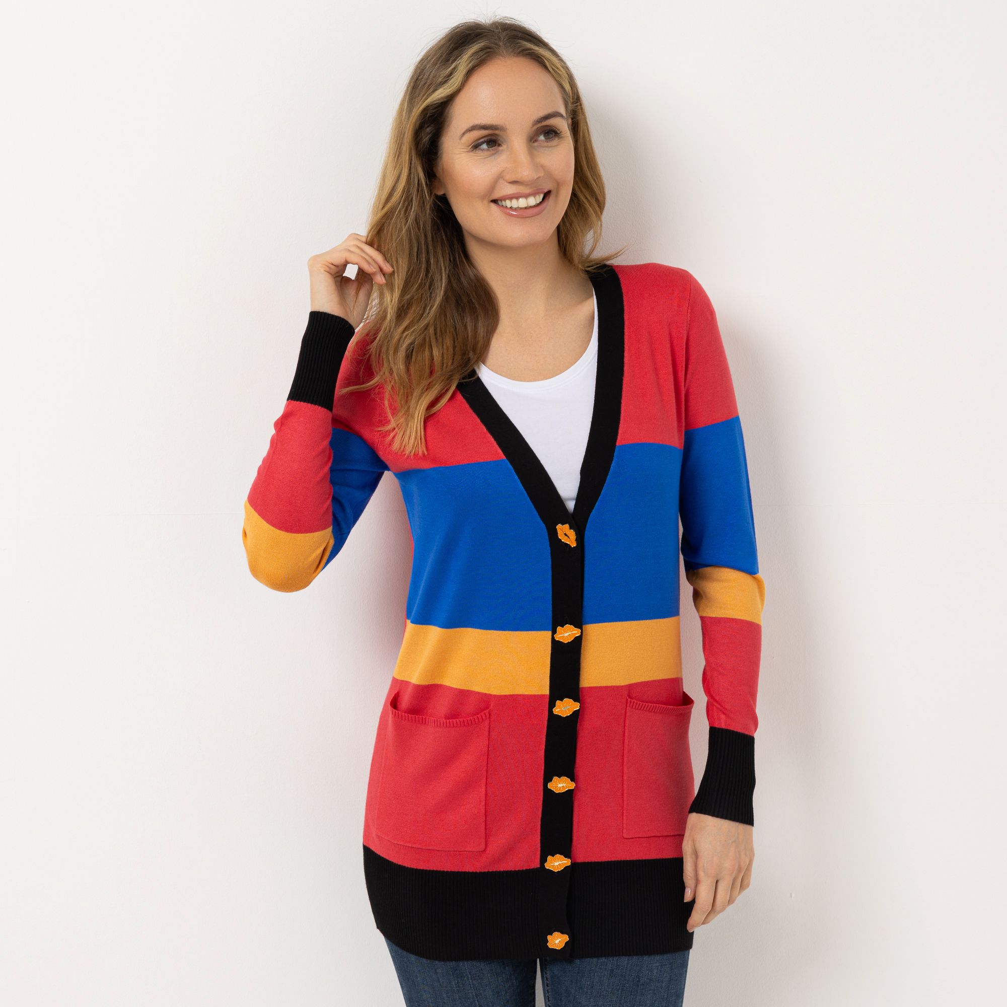 KILIAN KERNER SENSES Strickjacke, Langarm Kussknöpfe aufgesetzte Taschen figurumspielend