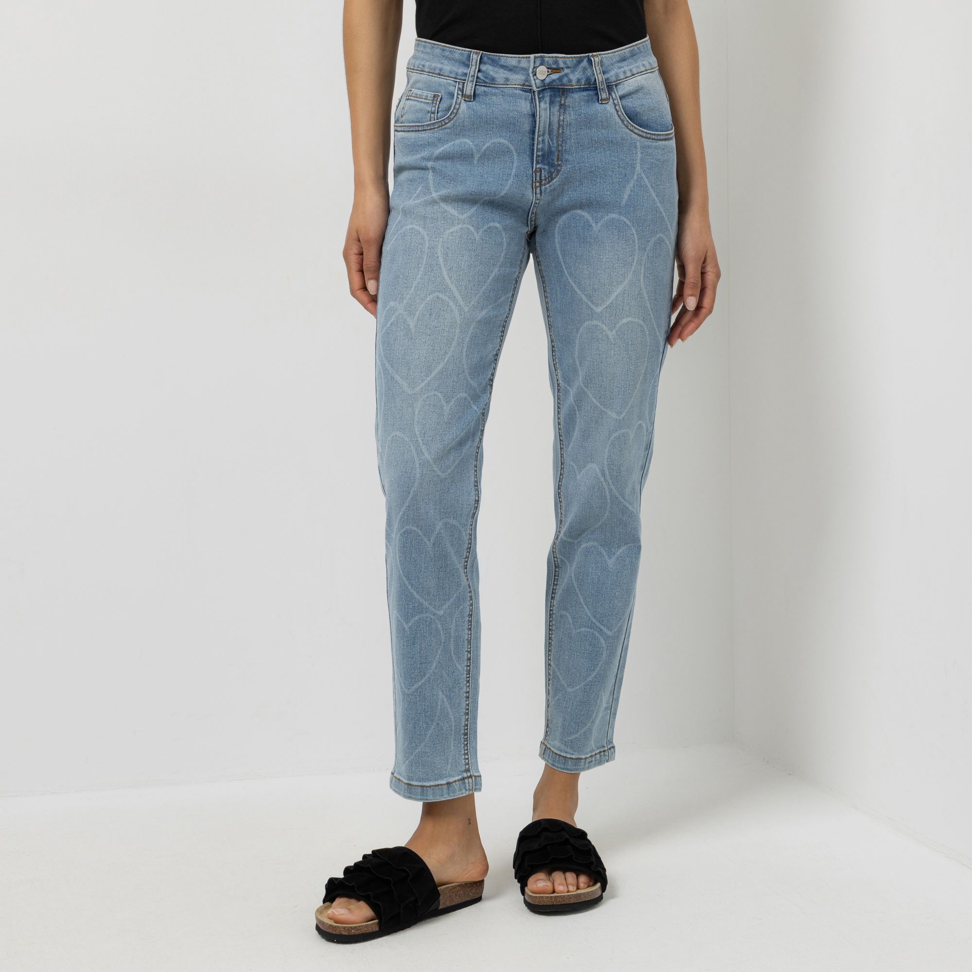 STEFFEN SCHRAUT Jeanshose, 5-Pocket Herz Laserprint knöchellang konisches Bein